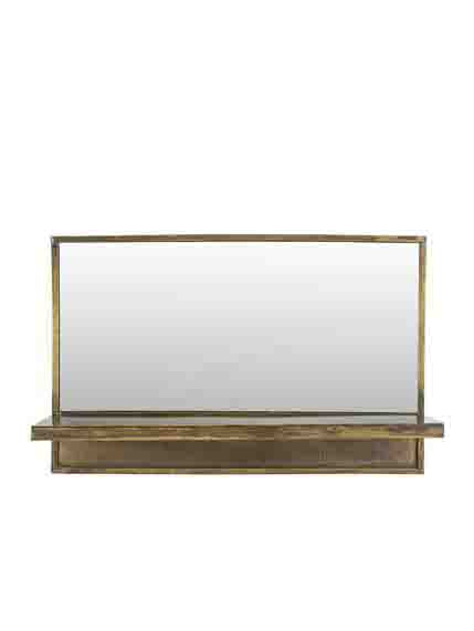 Feyza Horizontal Brass Mirror with Shelf