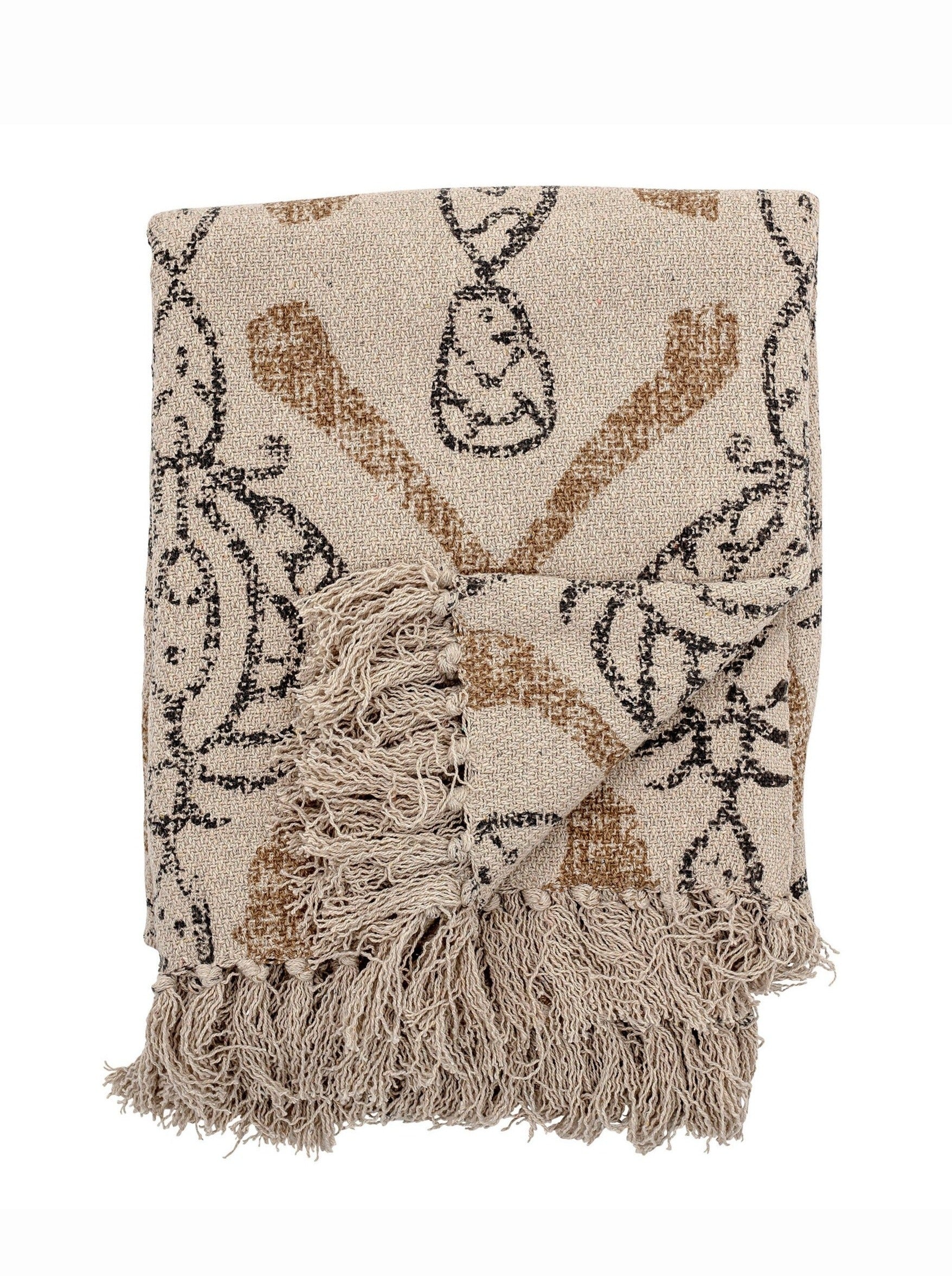 Freddy - Recycled Cotton Throw - Beige Patterned