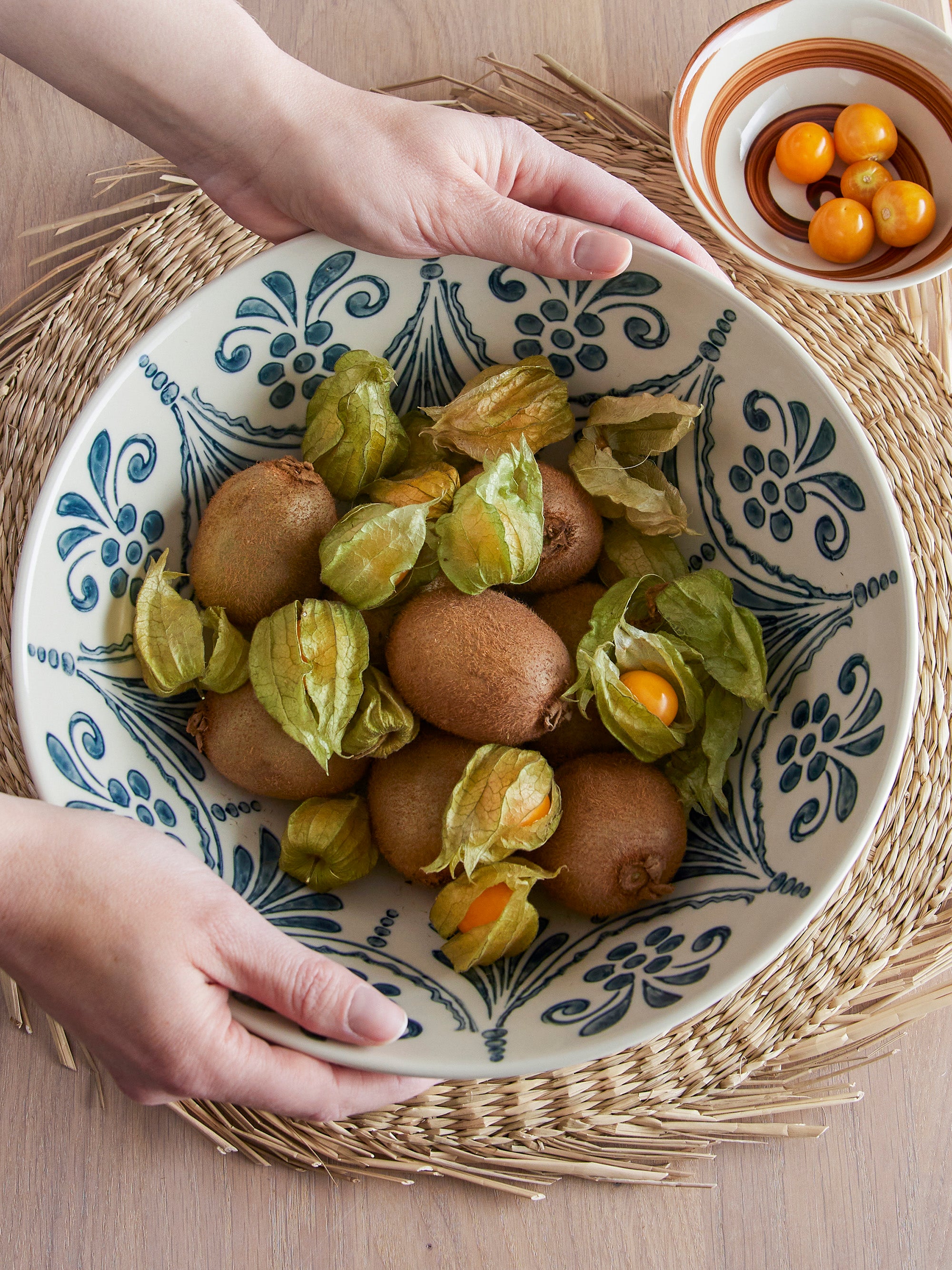 Heikki Hand Painted Stoneware Serving Bowl - Blue