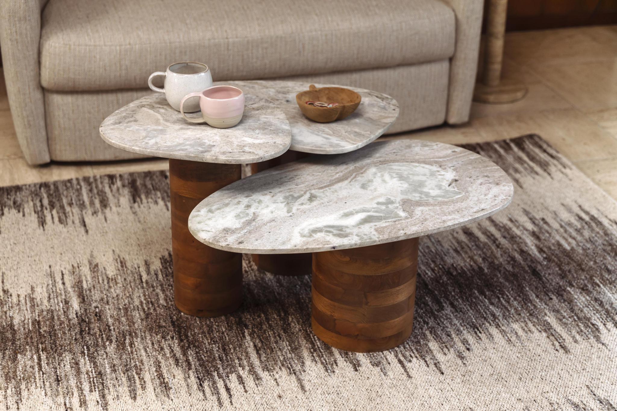 Suki Set of 3 Marble & Mango Wood Side Tables
