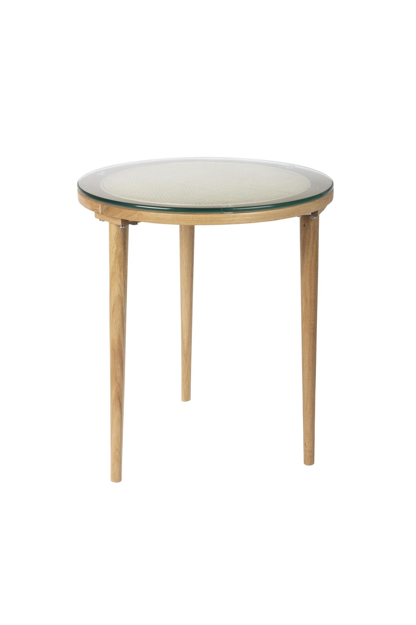 Haru Cane, Oak Wood & Glass Side Table