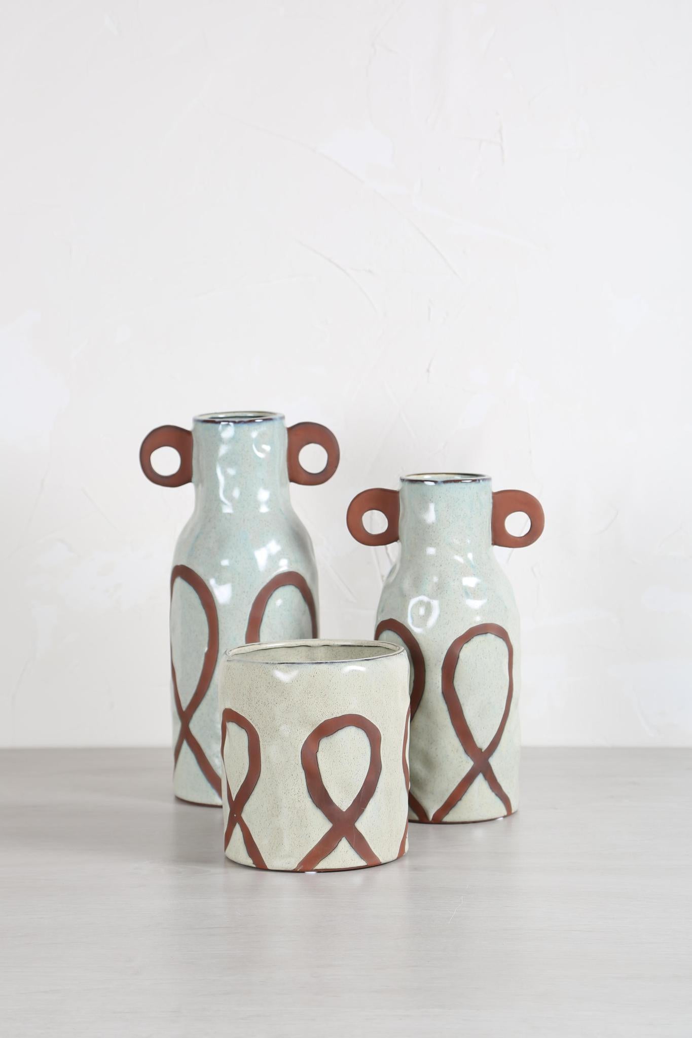 Freiah Cream ceramic round pot brown motive - 3 Sizes available