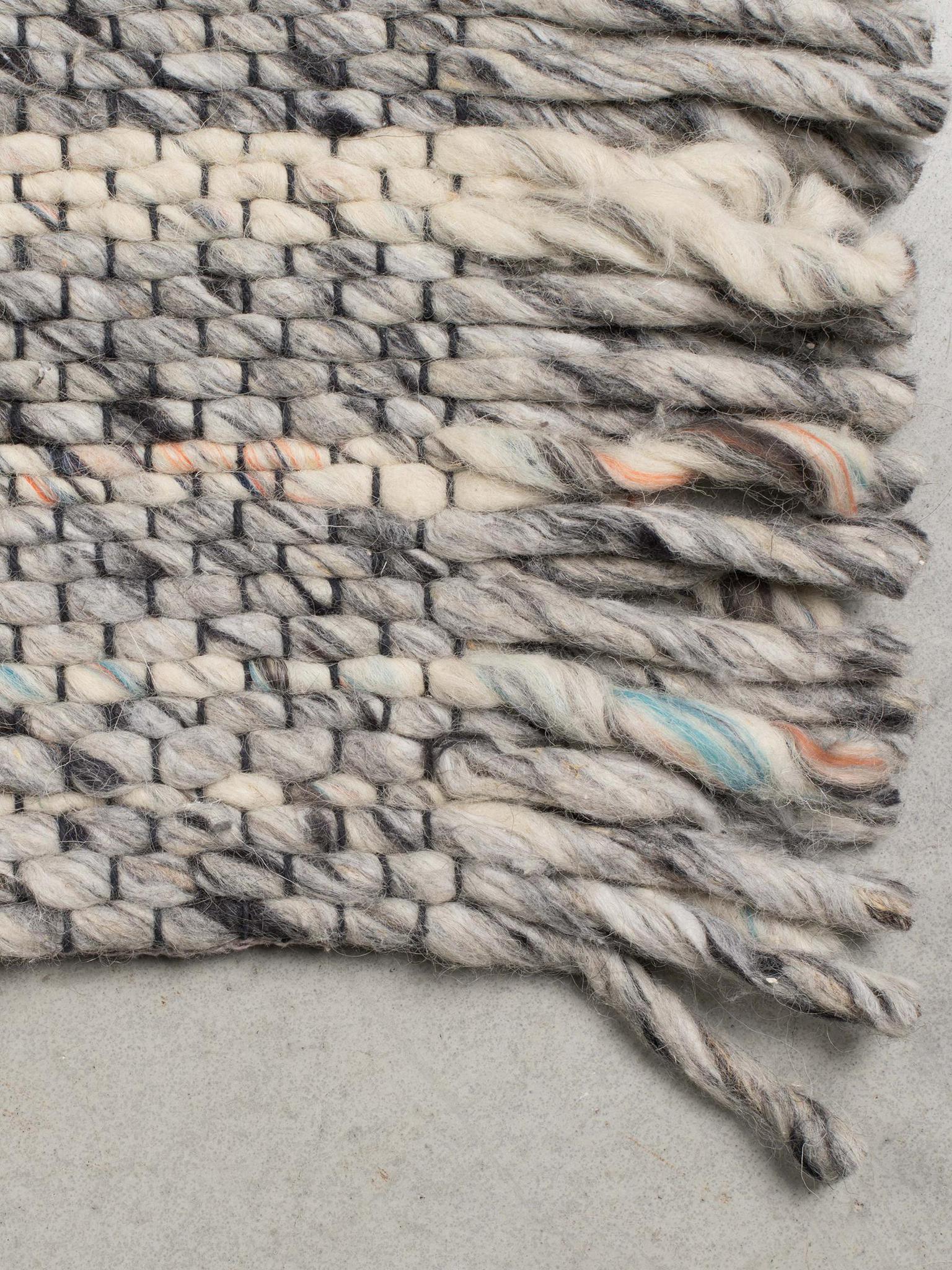 Frills Woven Wool Strand Rug - Blue, Grey
