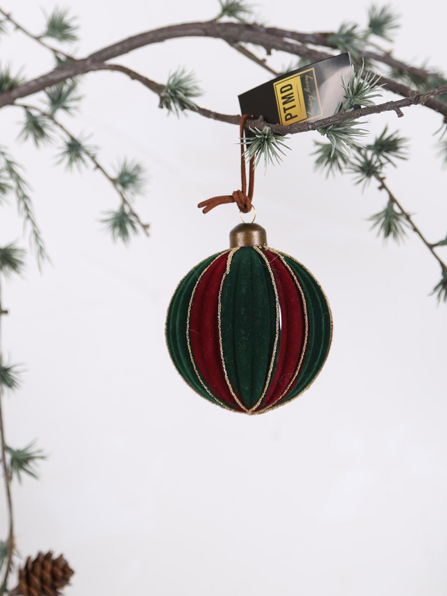 Youra Dark Velvet Green glass stripes ball Ornament