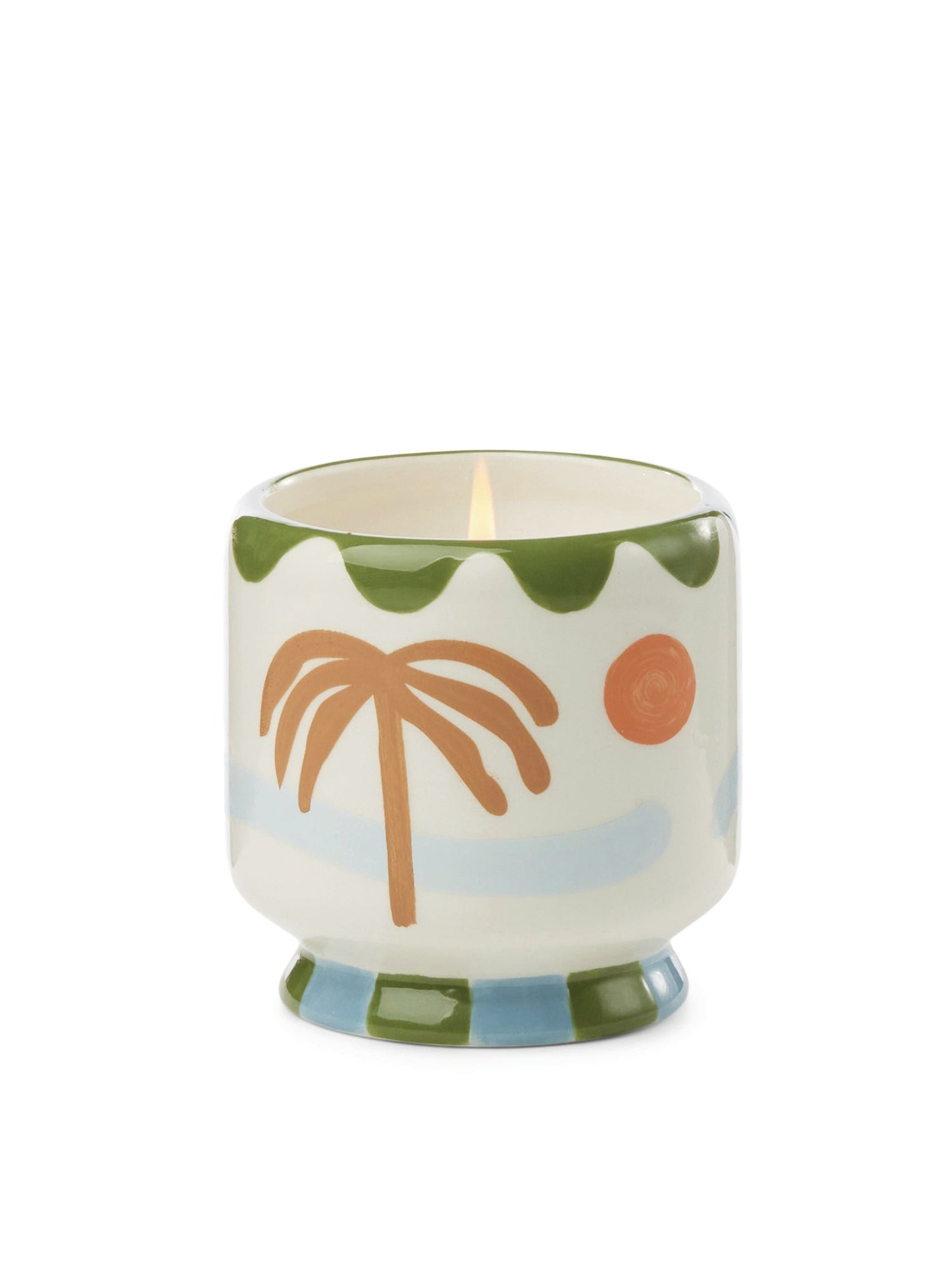 Adopo 8 oz Hand-Painted Palm Tree Ceramic Boxed Candle  - Melon, Violet & Driftwood