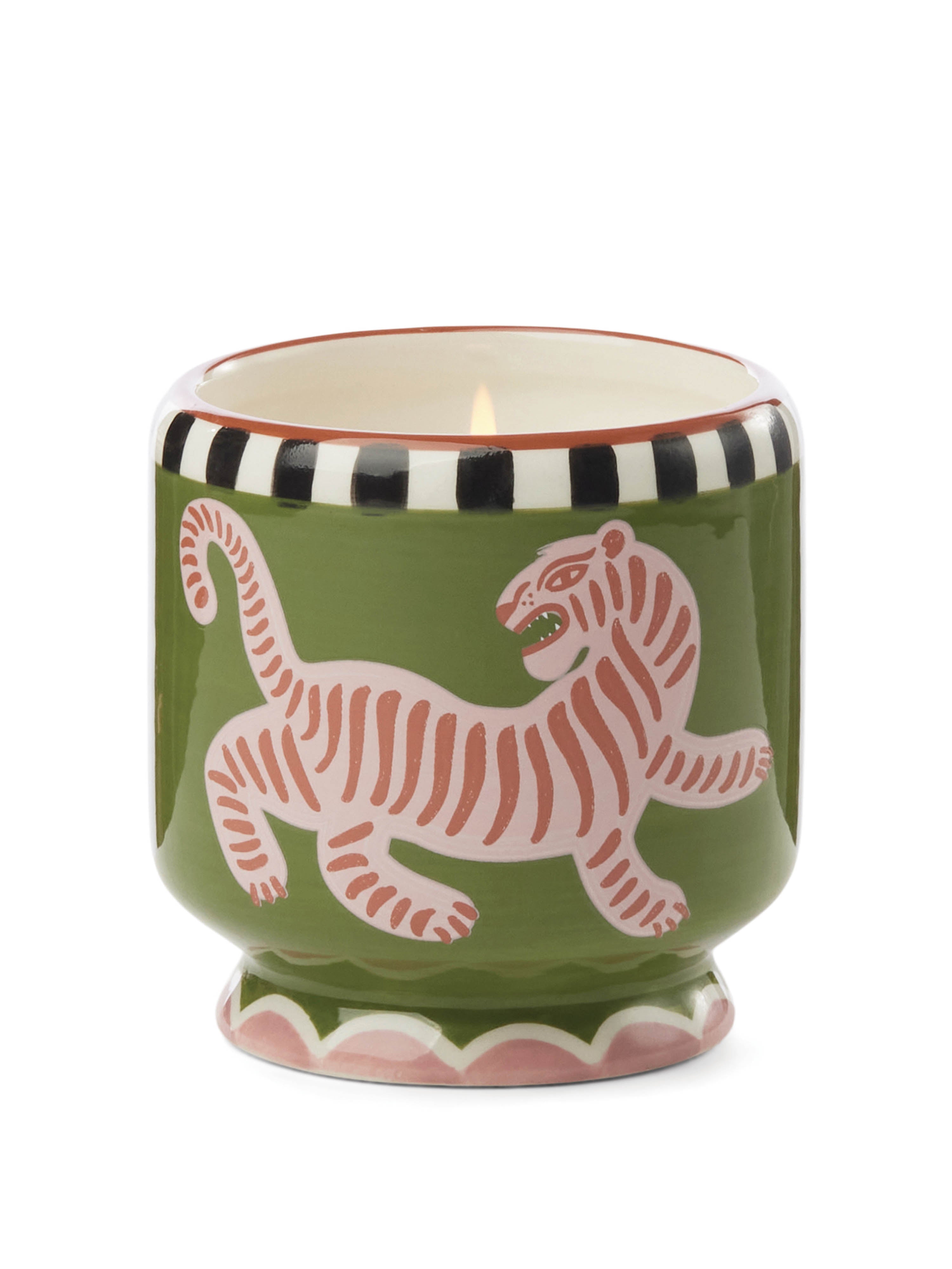 Adopo Hand-painted 8 oz Tiger Ceramic Boxed Candle - Black Cedar & Fig