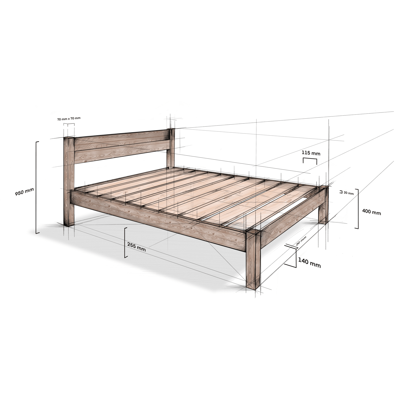Model 01 – Handmade Wooden Bed - Colour & Size Options Available