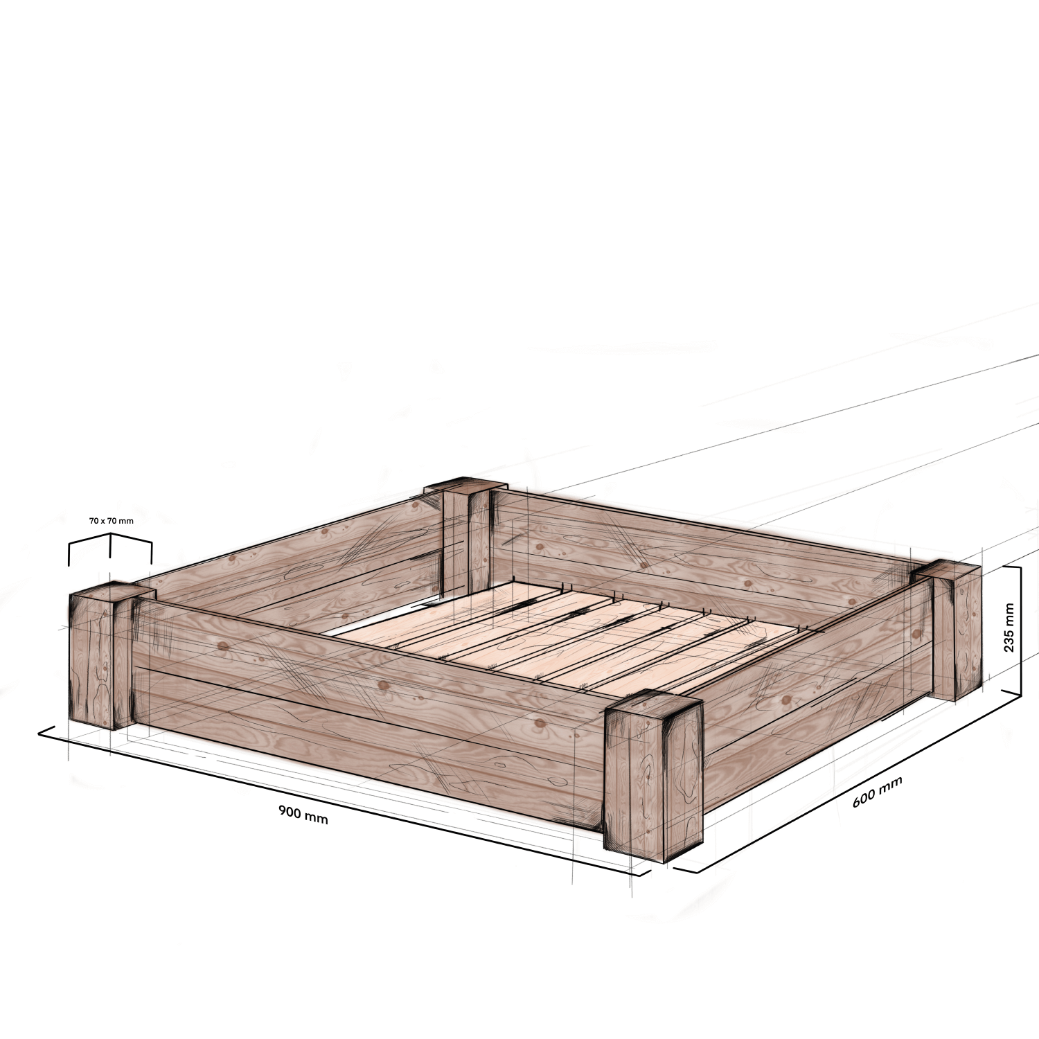 Handmade Under Bed Drawer - For Bed Models 1, 2 & 3 - Colour Options Available