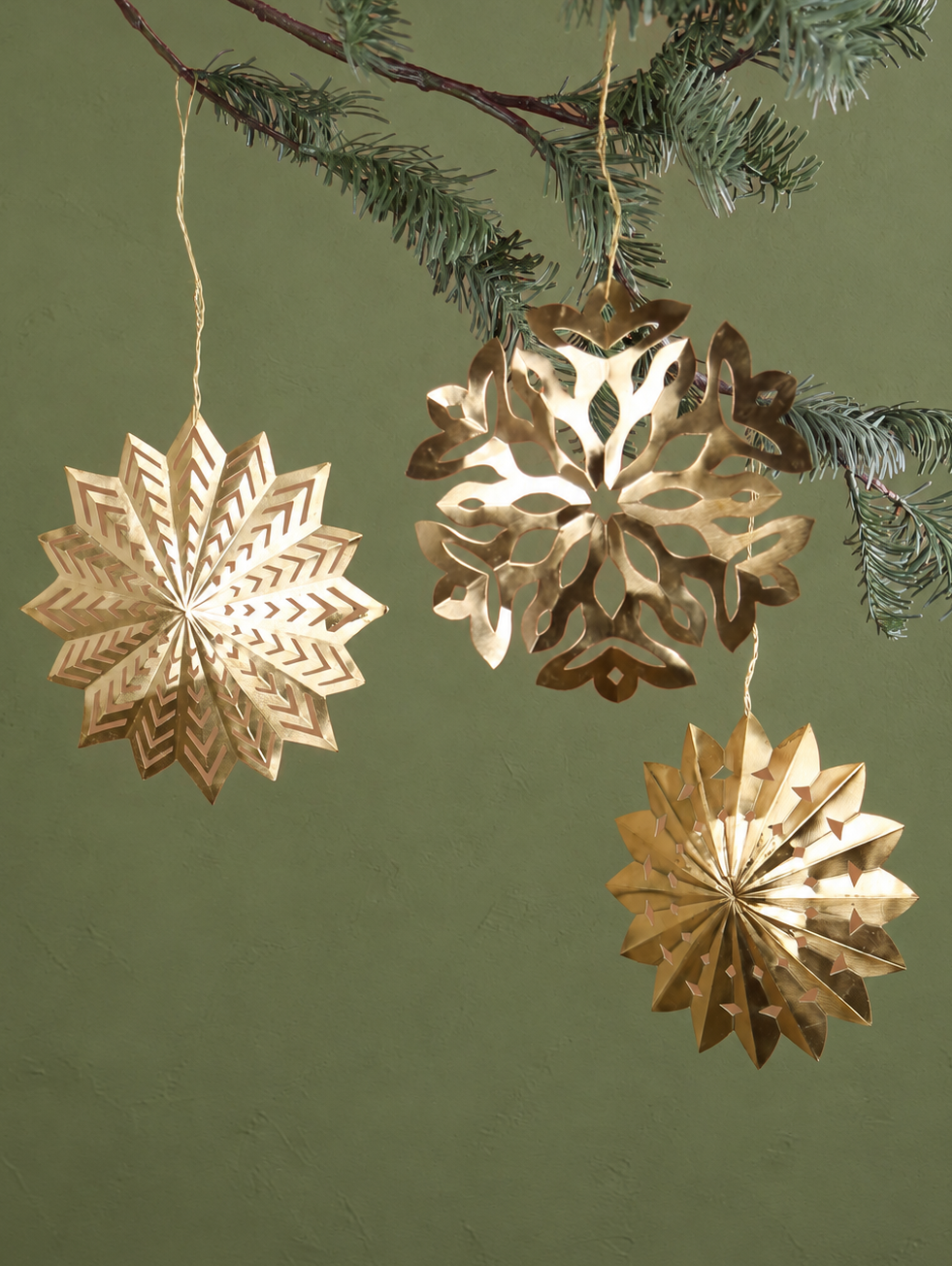 Hanging Brass Snowflakes - Set Of 3