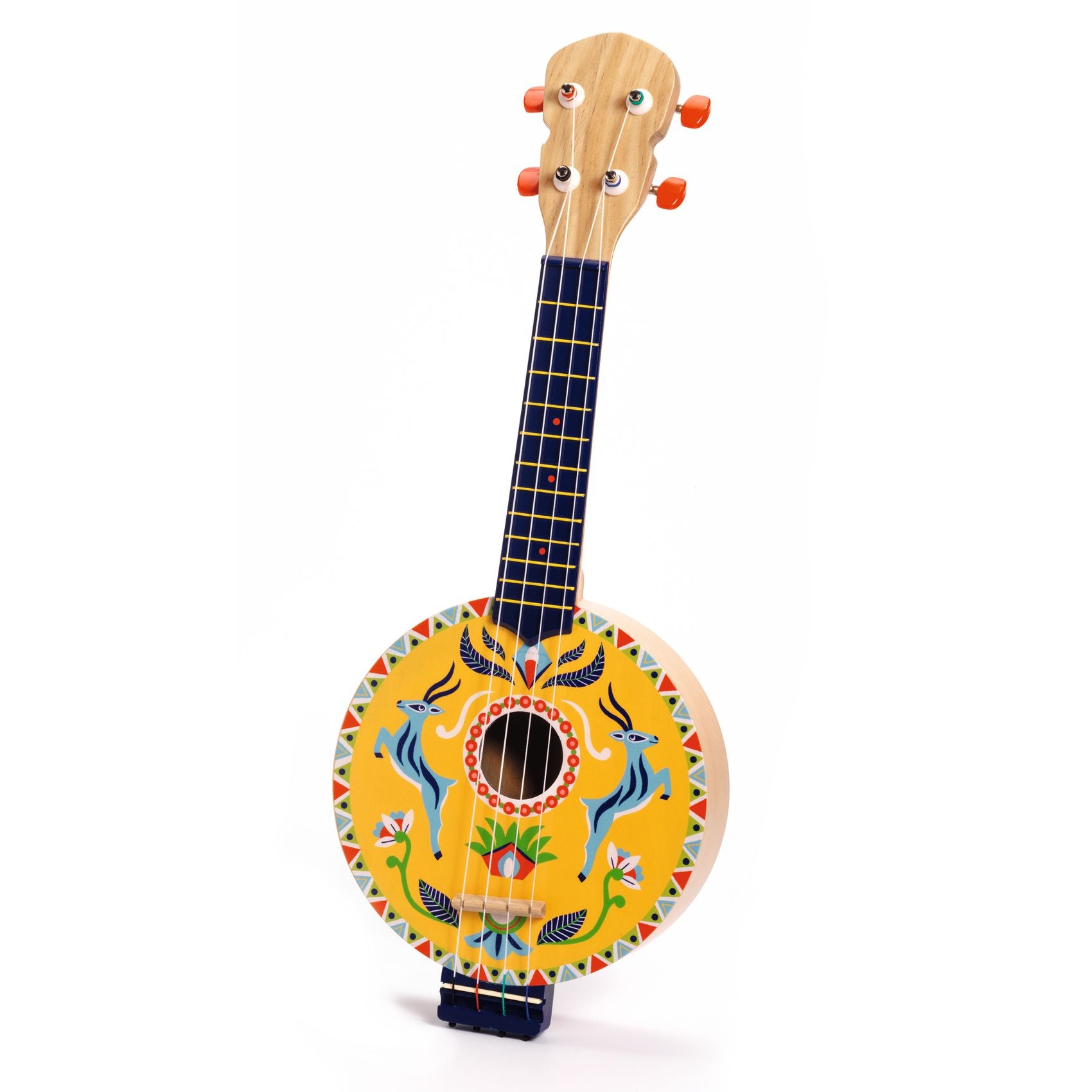 Illustrated Wooden 4-String Banjo