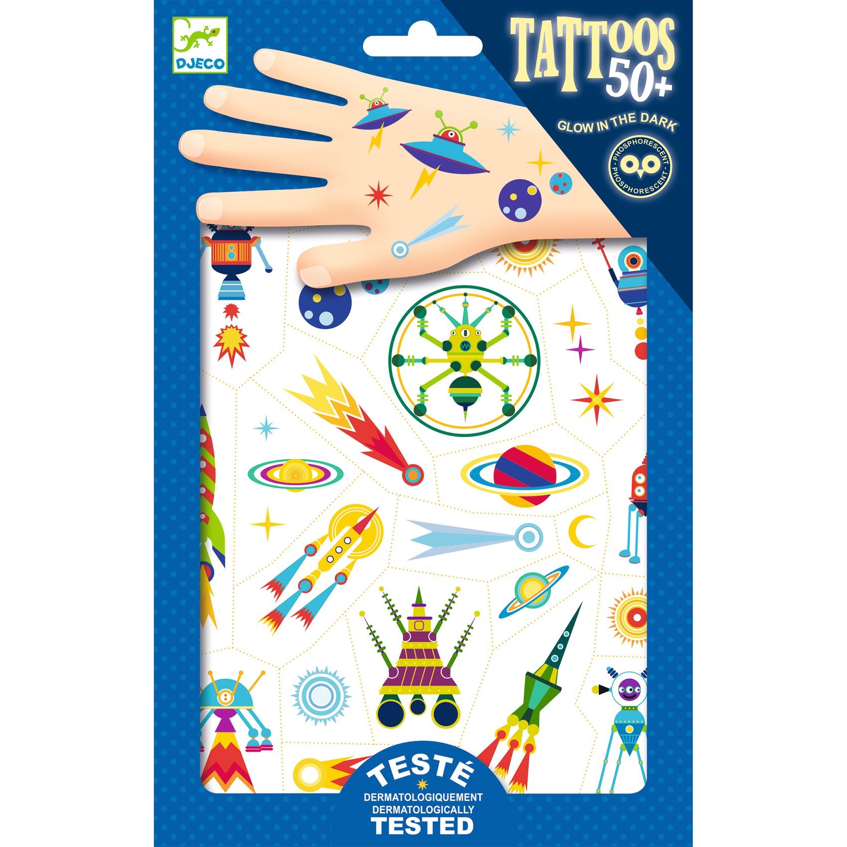 Kids Temporary Tattoos - Glow in the Dark - Space Oddity