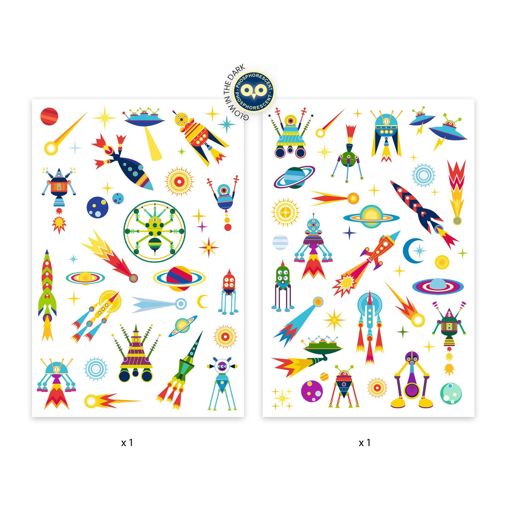 Kids Temporary Tattoos - Glow in the Dark - Space Oddity