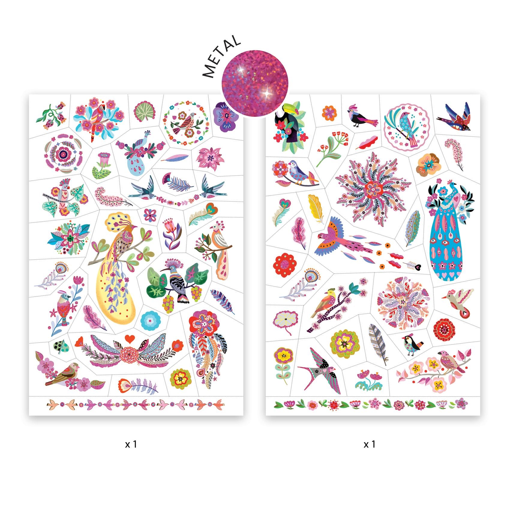 Kids Metallic Temporary Tattoos - Bright Birds
