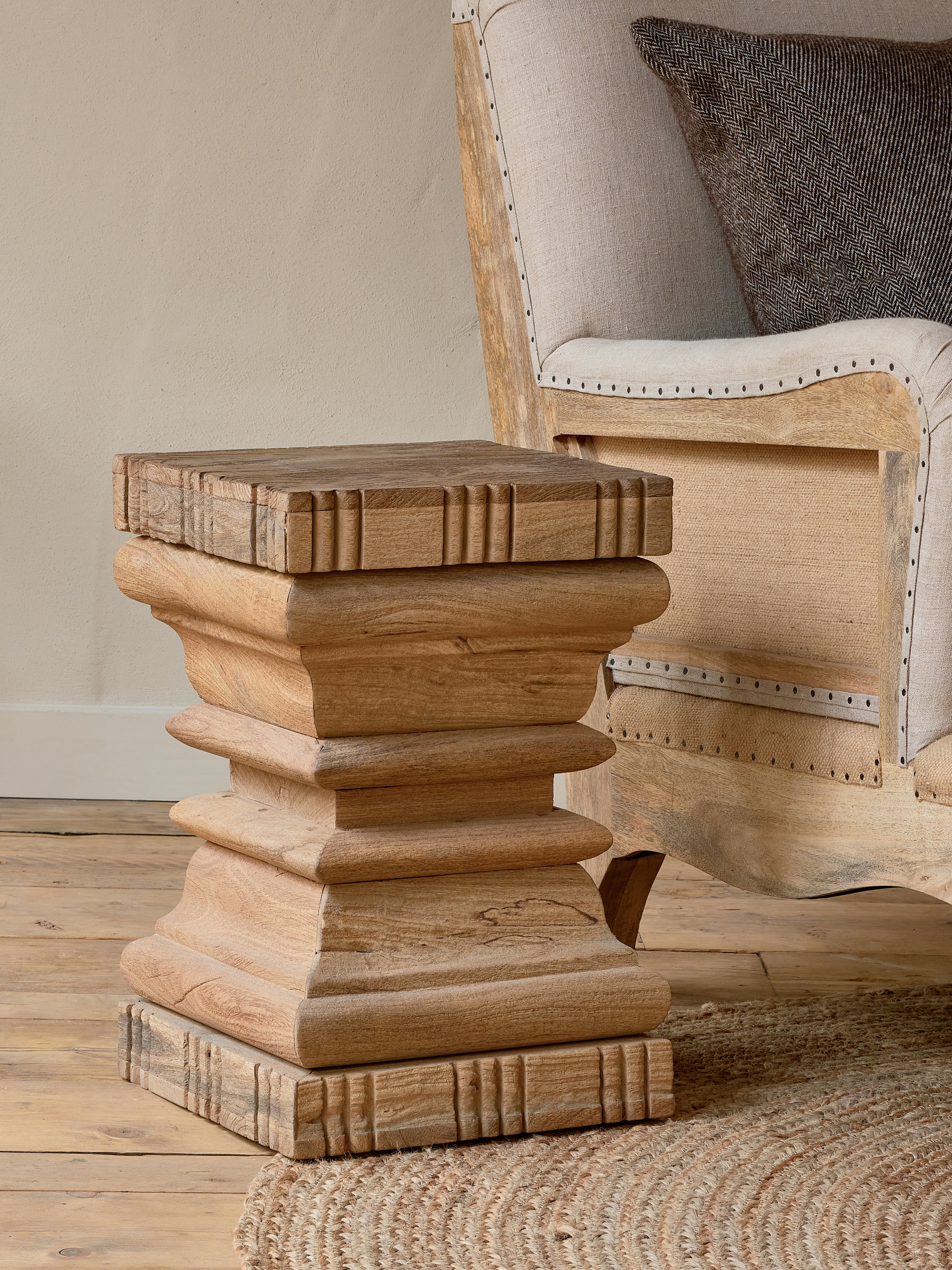 Disha Carved Mango Wood Side Table