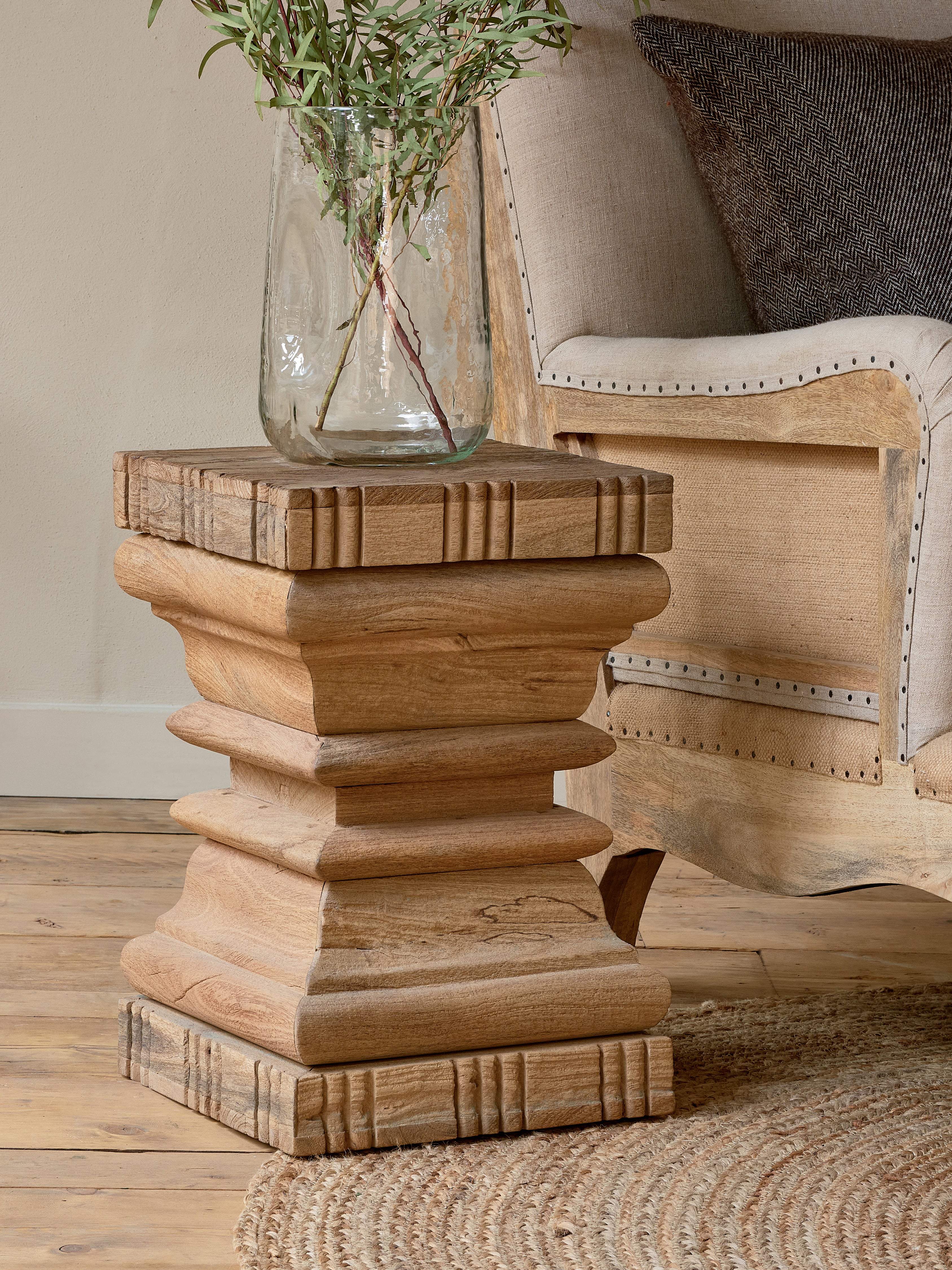 Disha Carved Mango Wood Side Table