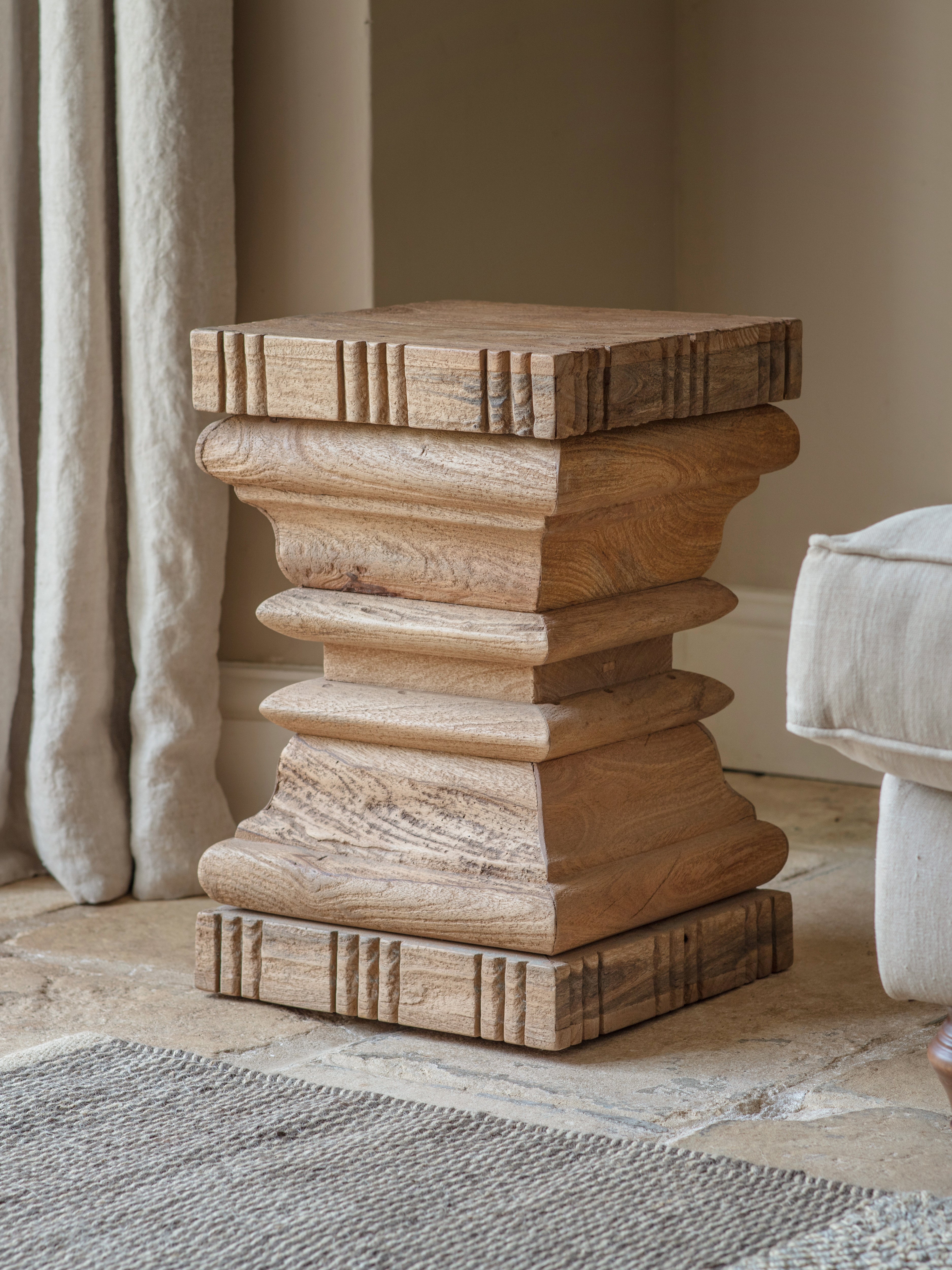 Disha Carved Mango Wood Side Table