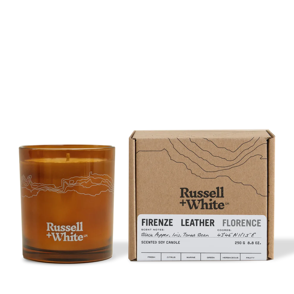 Firenze Leather Soy Wax Scented Candle - Black Pepper, iris, Tonka Bean