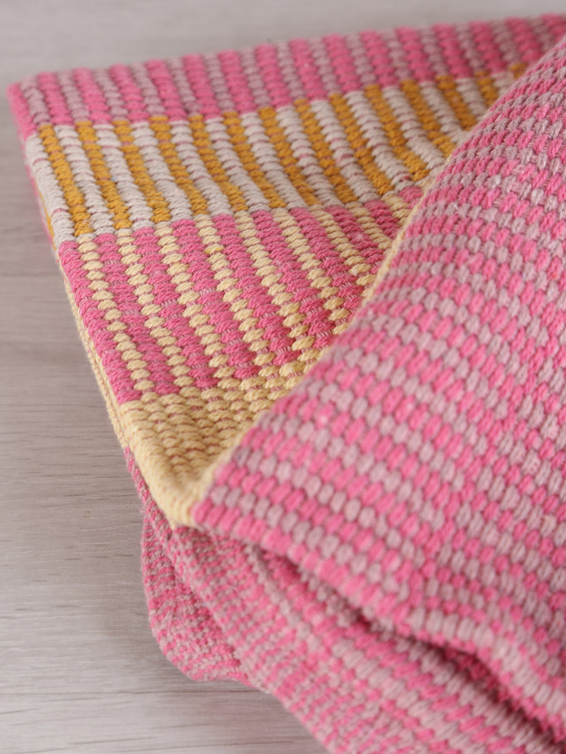 Isnel Throw - Stripe Printed - Recycled Cotton - Warm Yellow, Pink