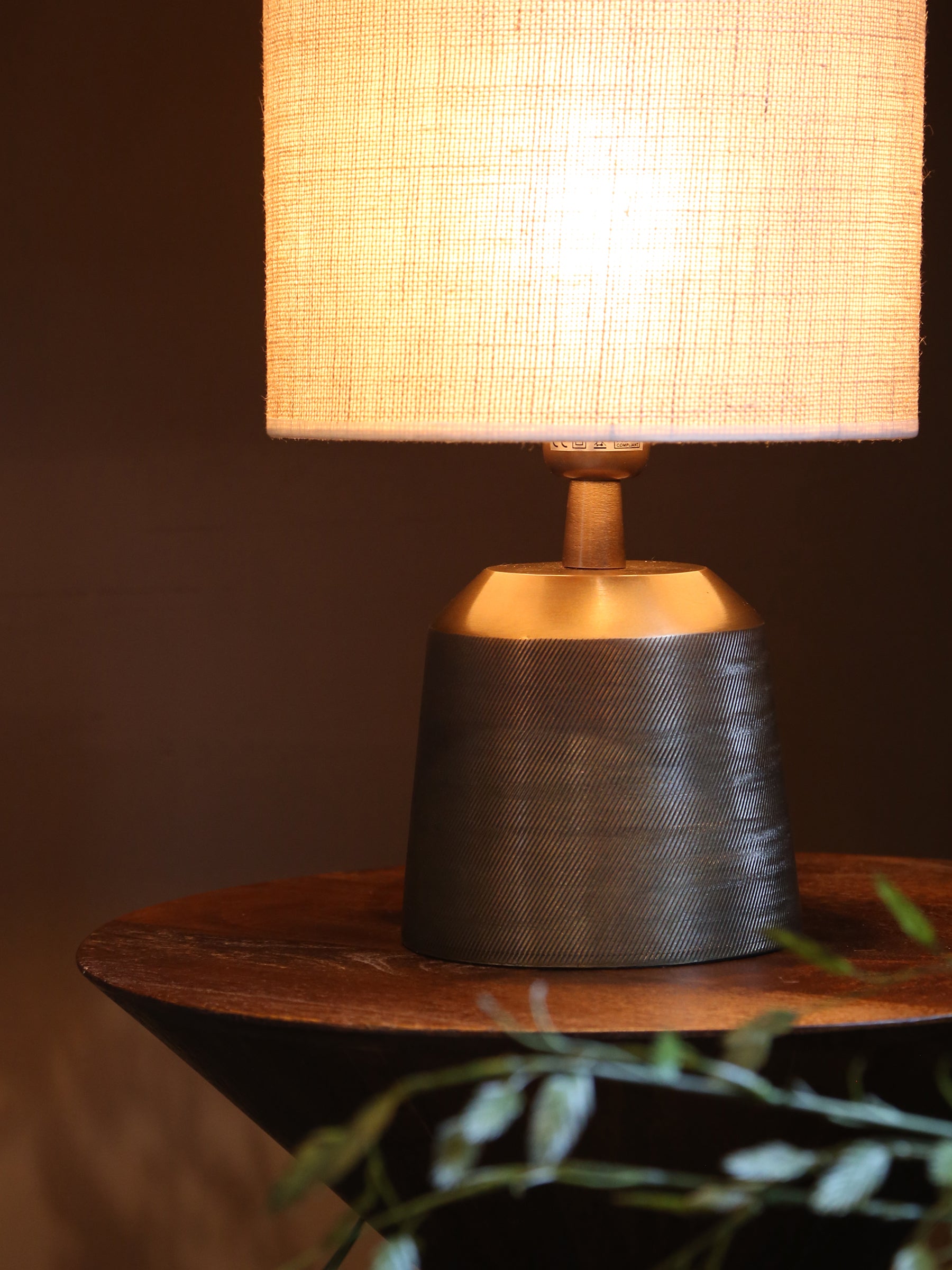 Lulie Etched Brass Table Lamp - Linen Shade