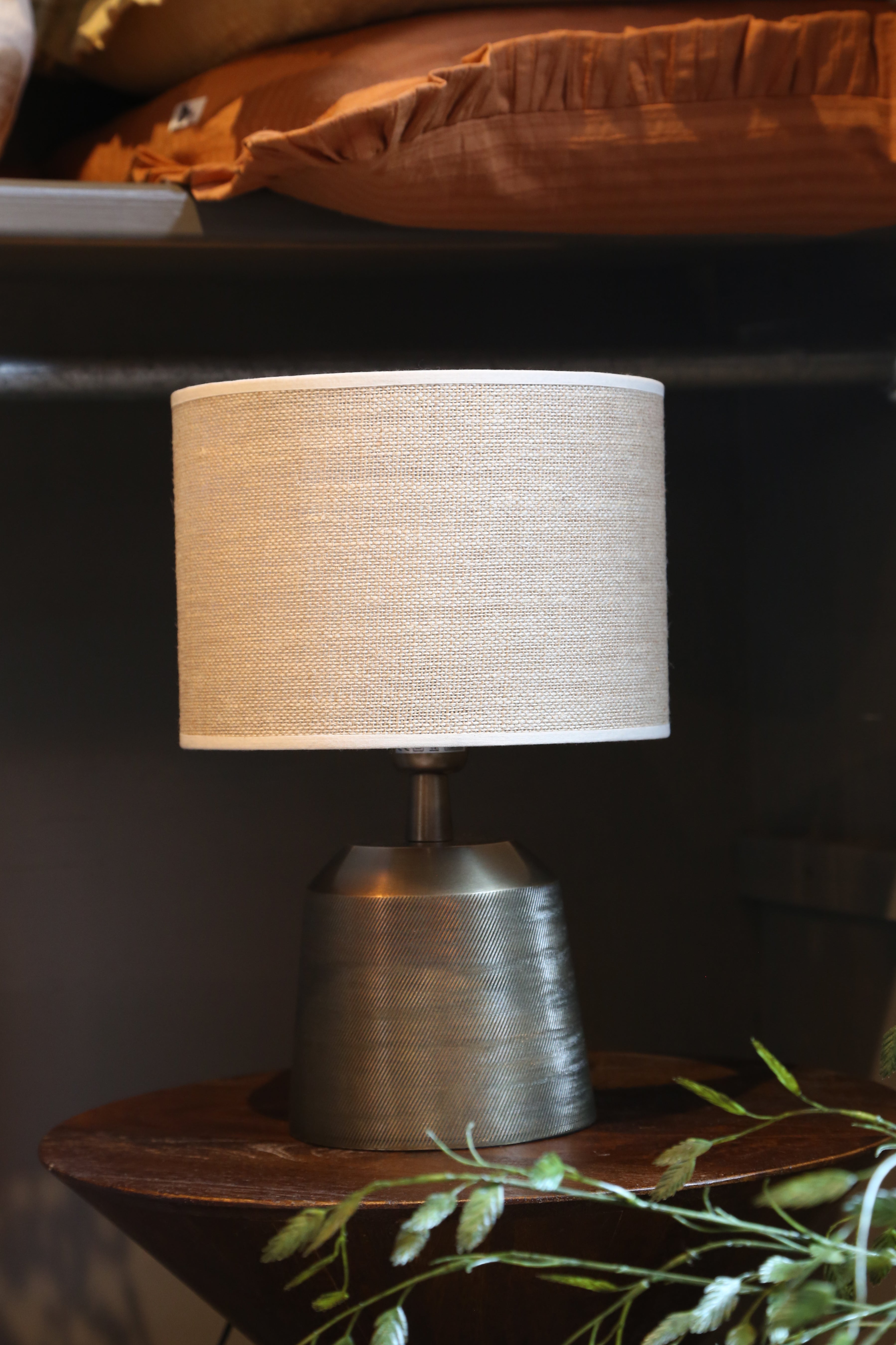 Lulie Etched Brass Table Lamp - Linen Shade