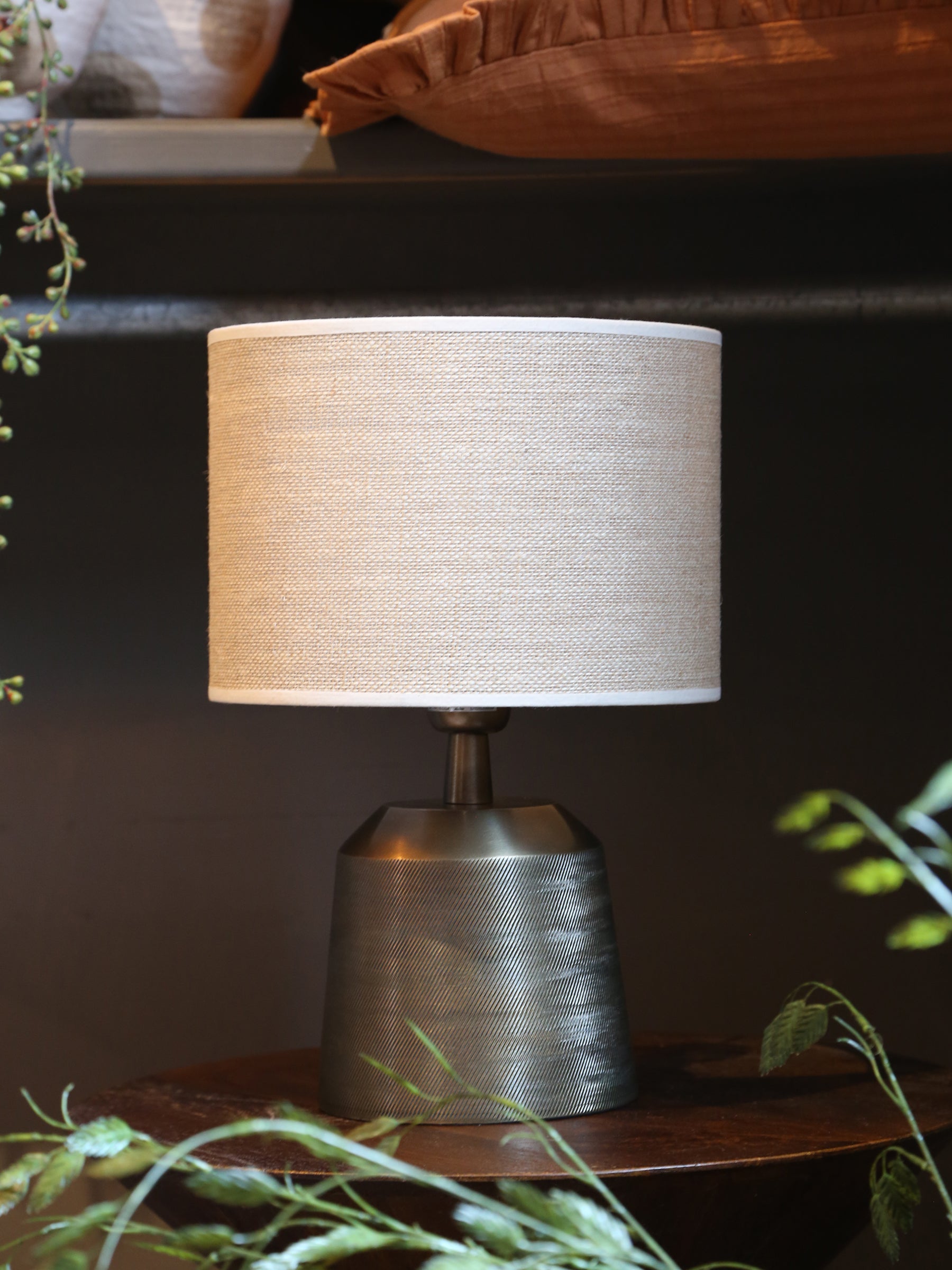 Lulie Etched Brass Table Lamp - Linen Shade