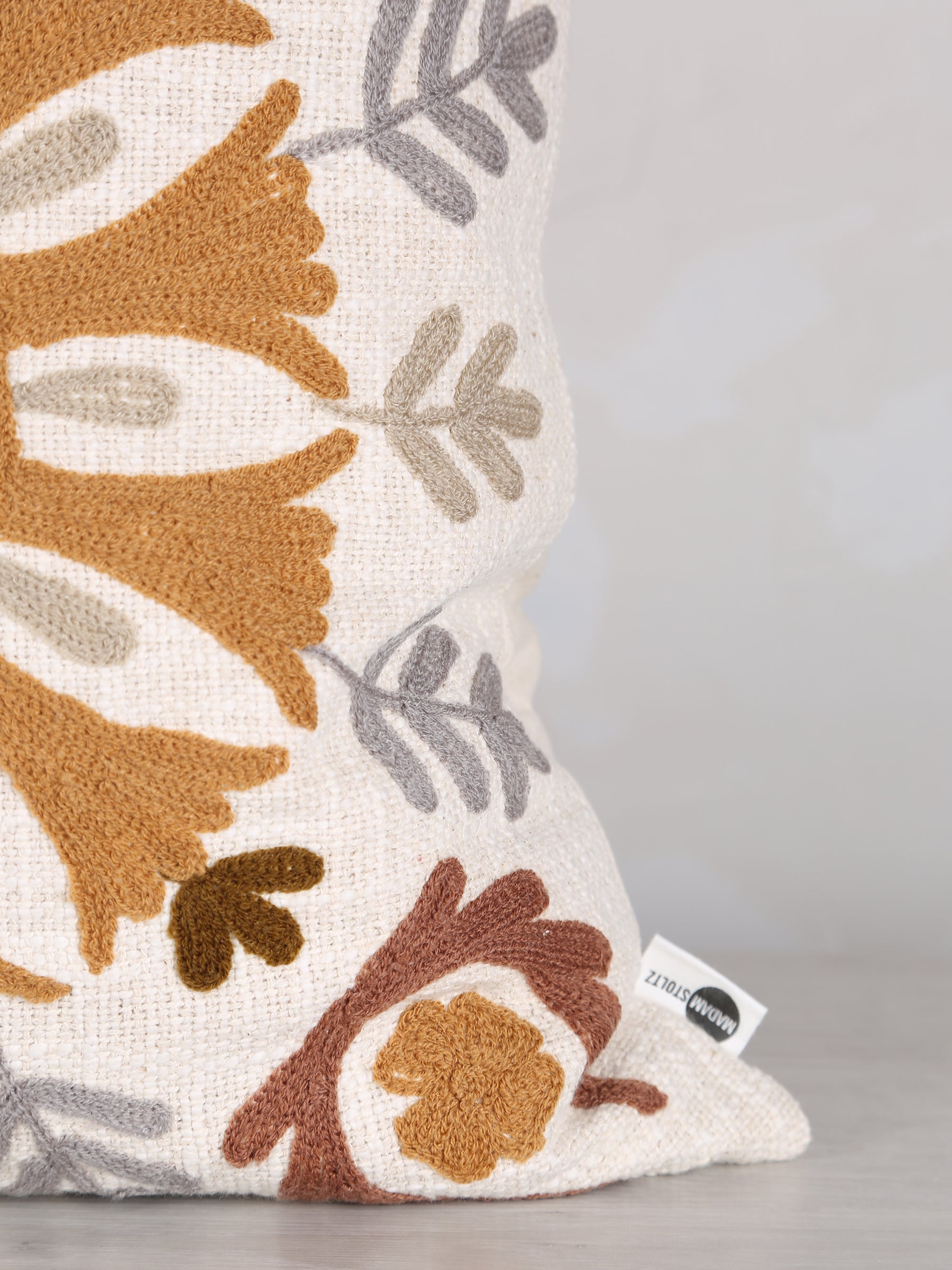 Suzani Floral embroidered cushion - Off White Tobacco - 45x45cm
