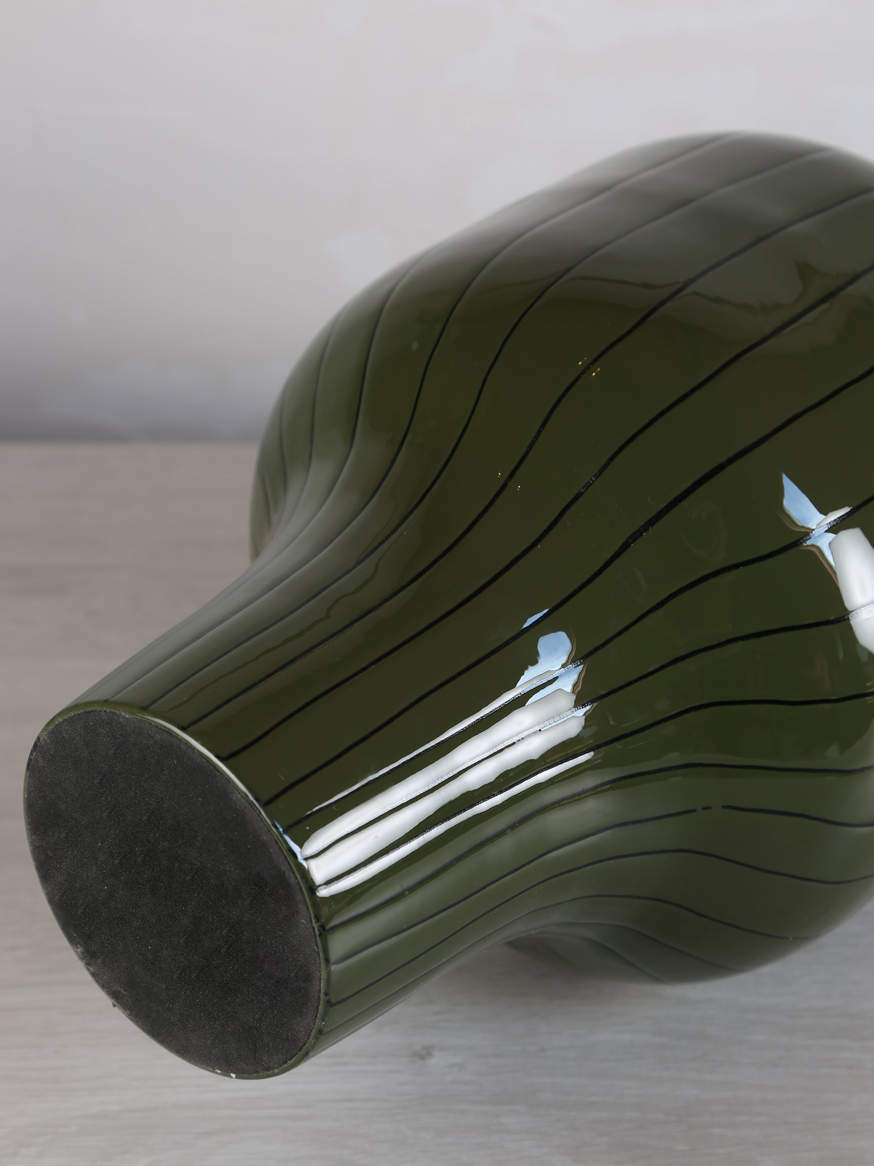 Striped Metal Vase - Rich Olive