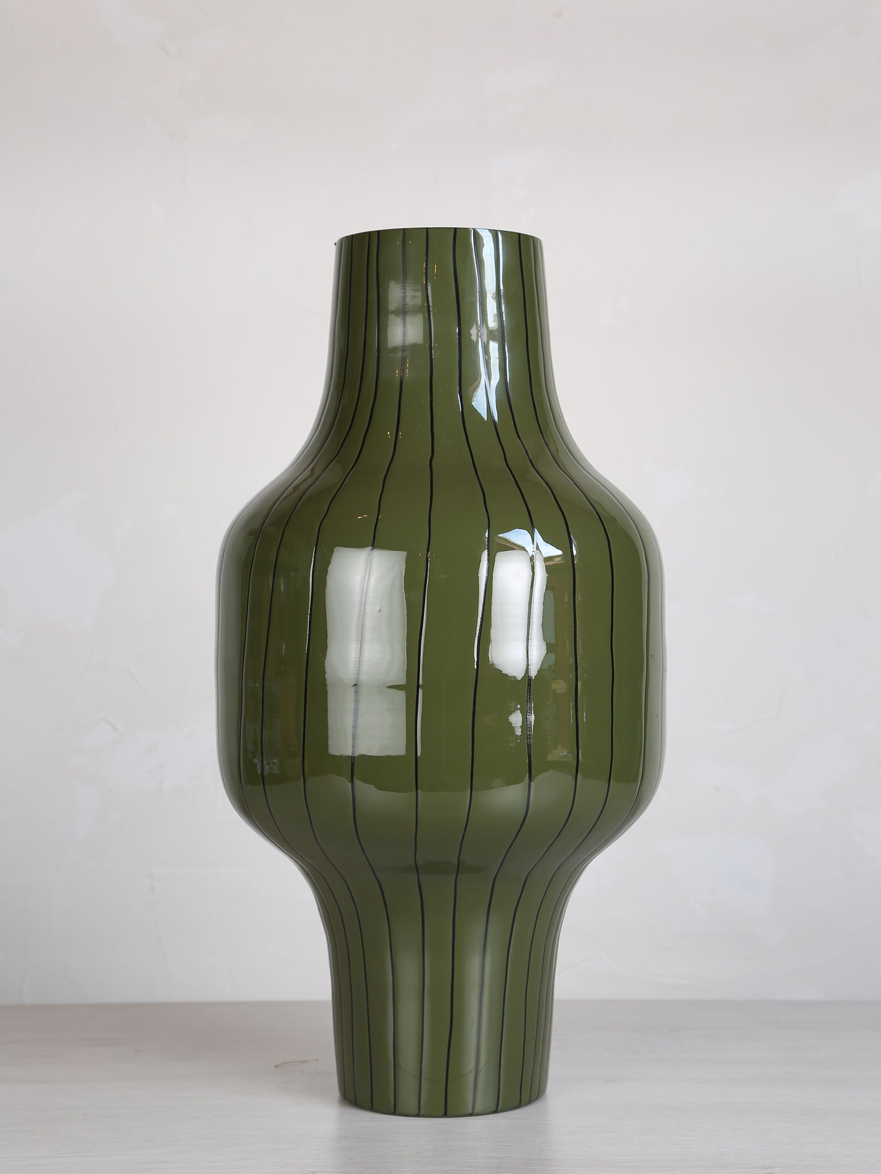 Striped Metal Vase - Rich Olive