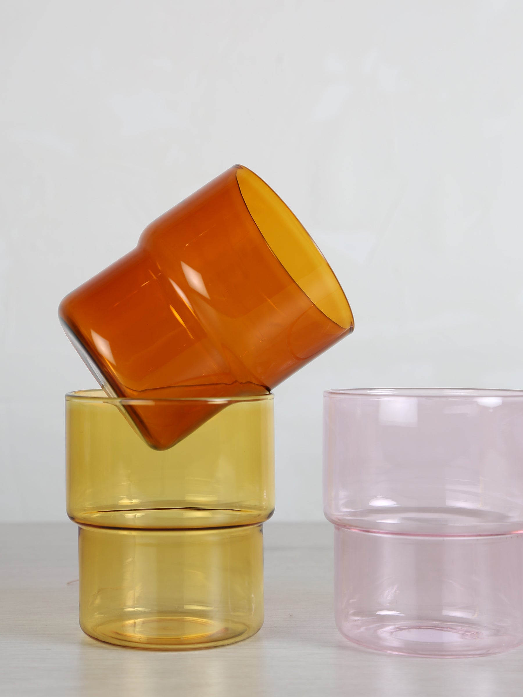 Coloured Drinking Glasses - Set Of 6 - Pink, Amber, Yellow