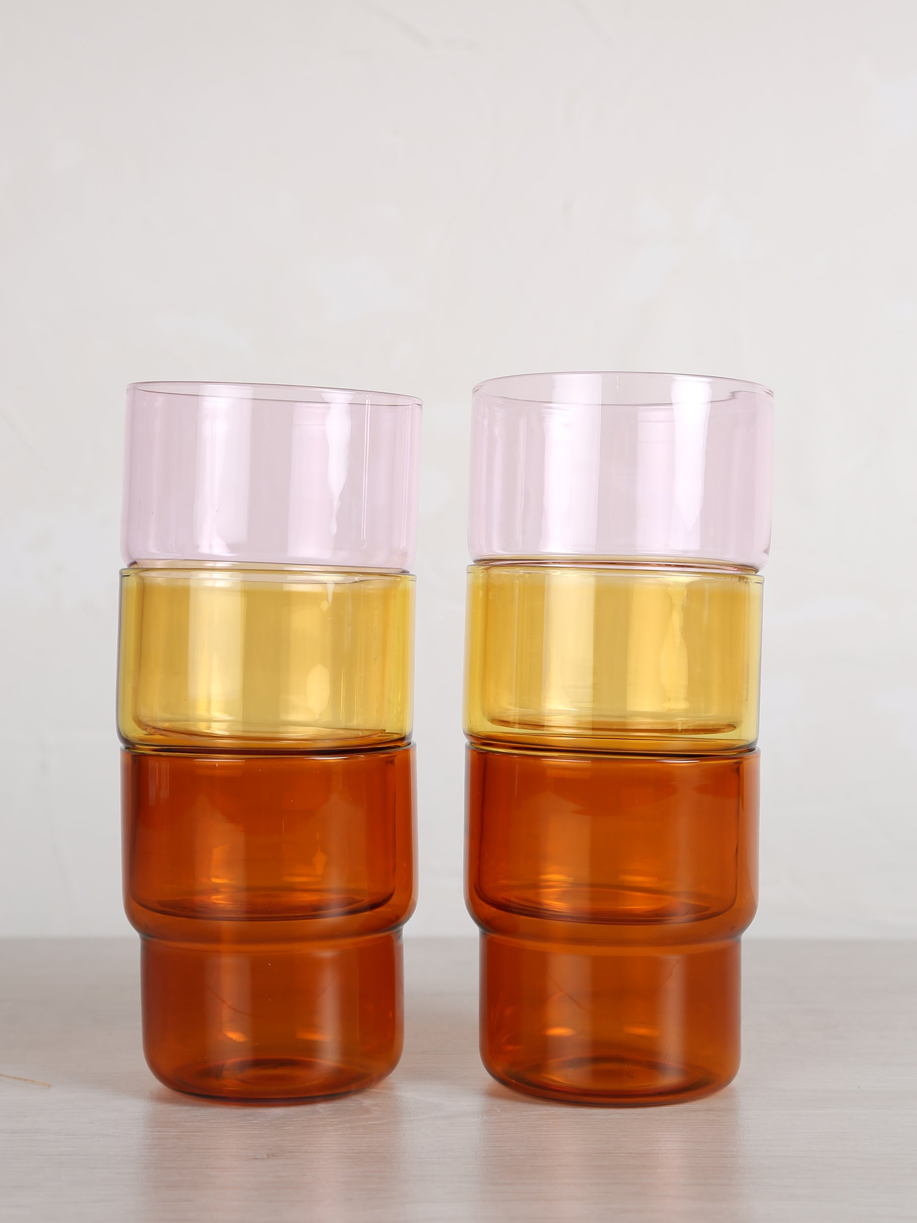 Coloured Drinking Glasses - Set Of 6 - Pink, Amber, Yellow