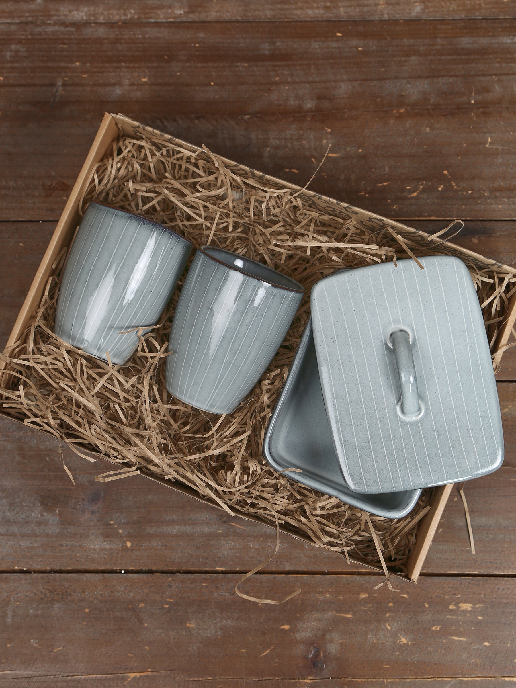 Broste Butter Dish & 2 Mug Set - 2 Colours Available