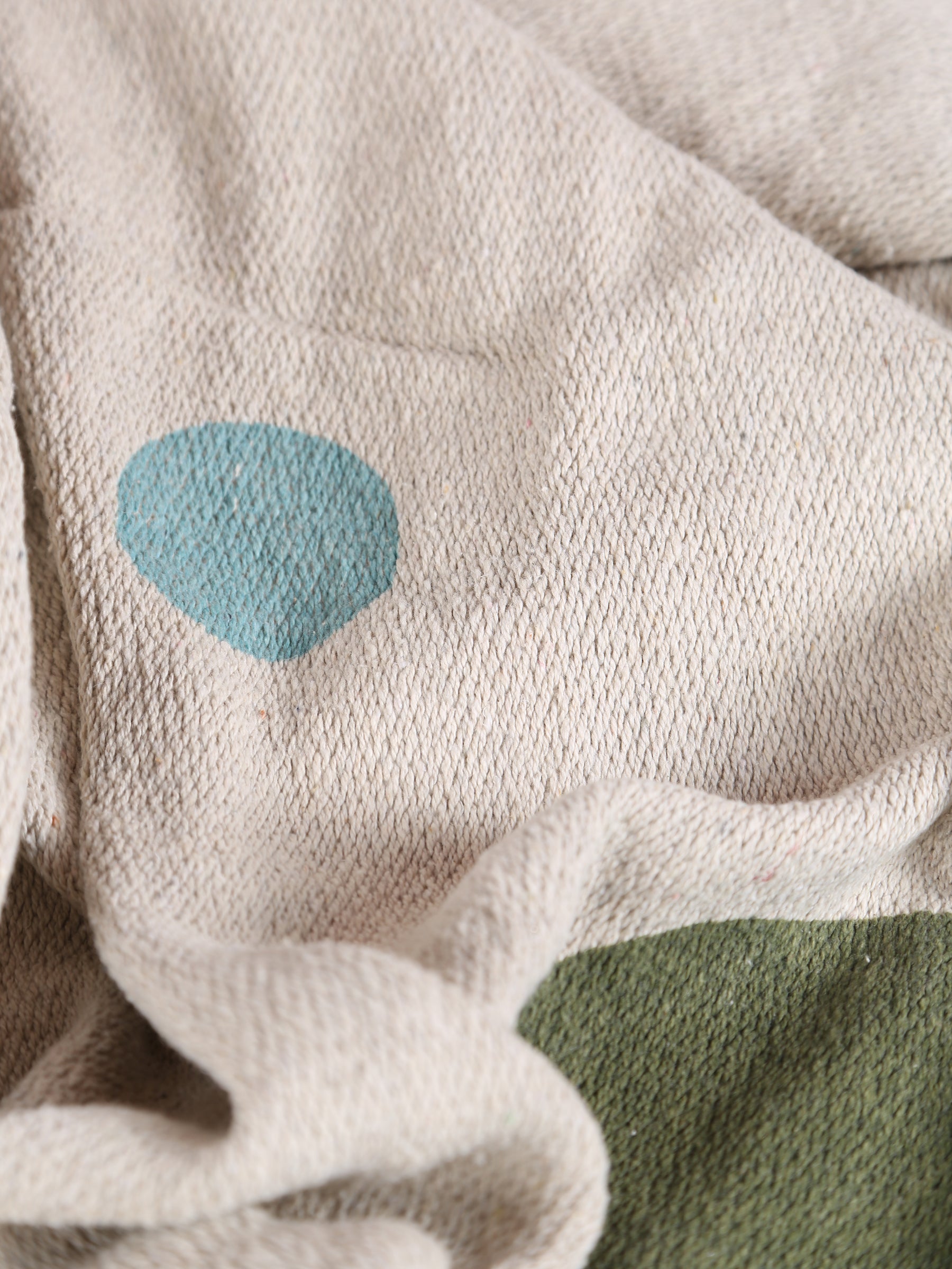 Clennie Throw - Recycled Cotton - Olive, Peach Circled Print