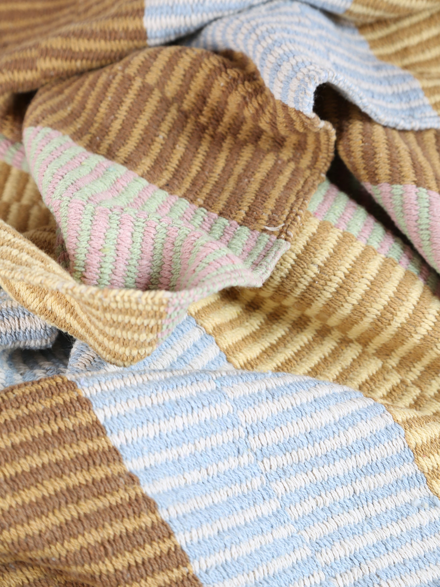 Isnel Throw - Recycled Cotton - Striped Pale blue, Warm Ochre