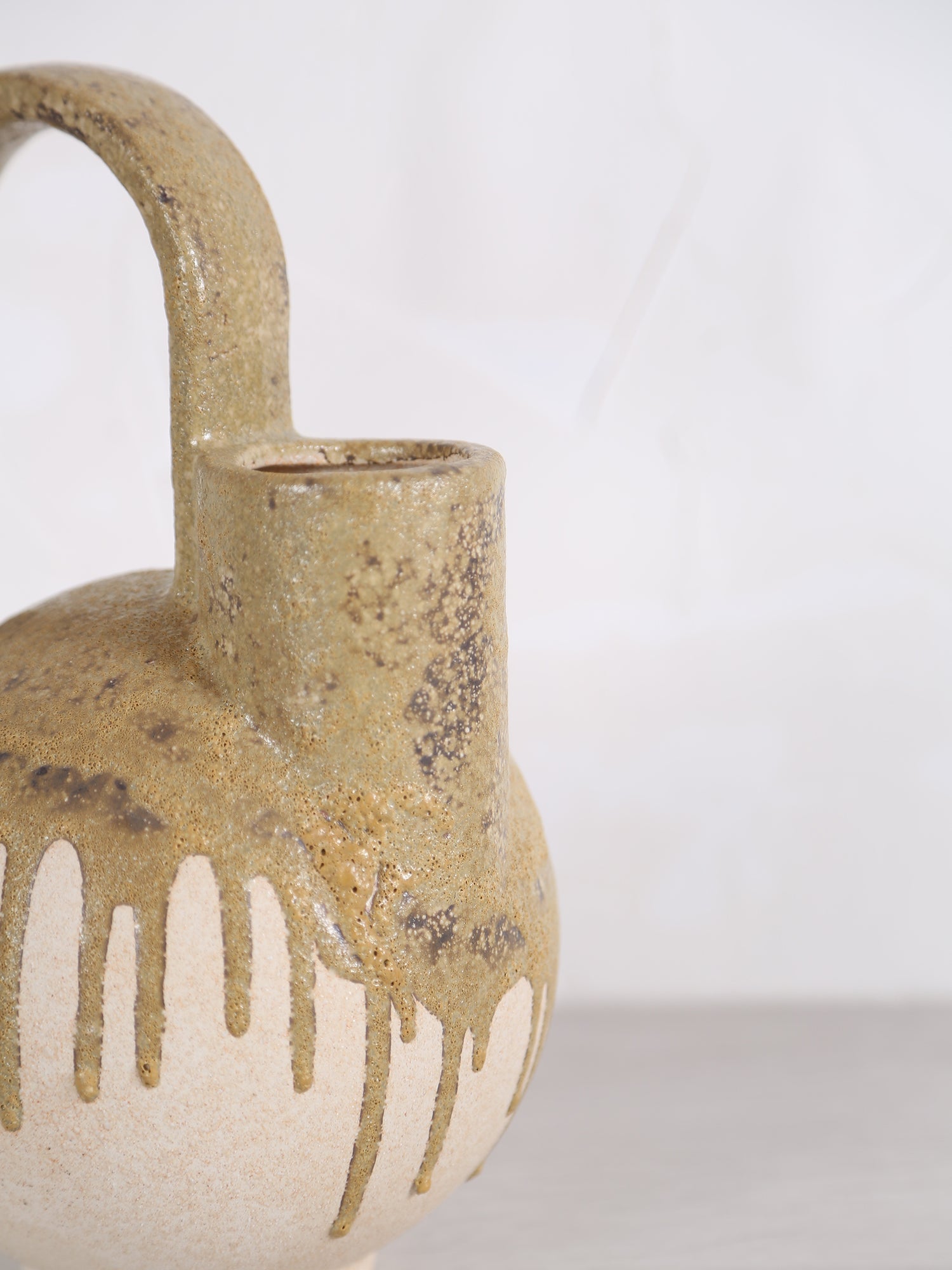 Serras Cream & Green Ceramic Vase With Handle