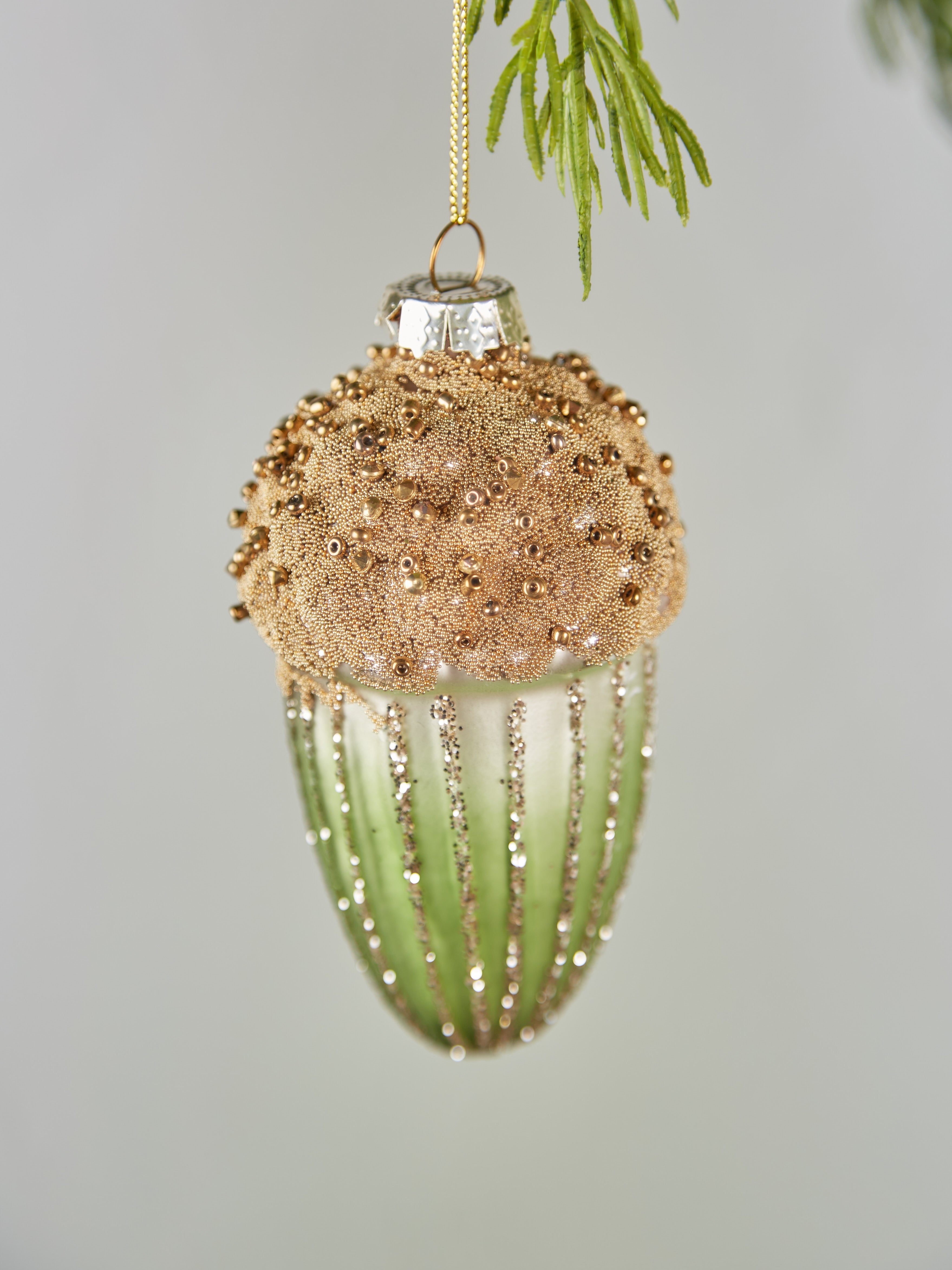 Green and Gold Glass Acorn Bauble