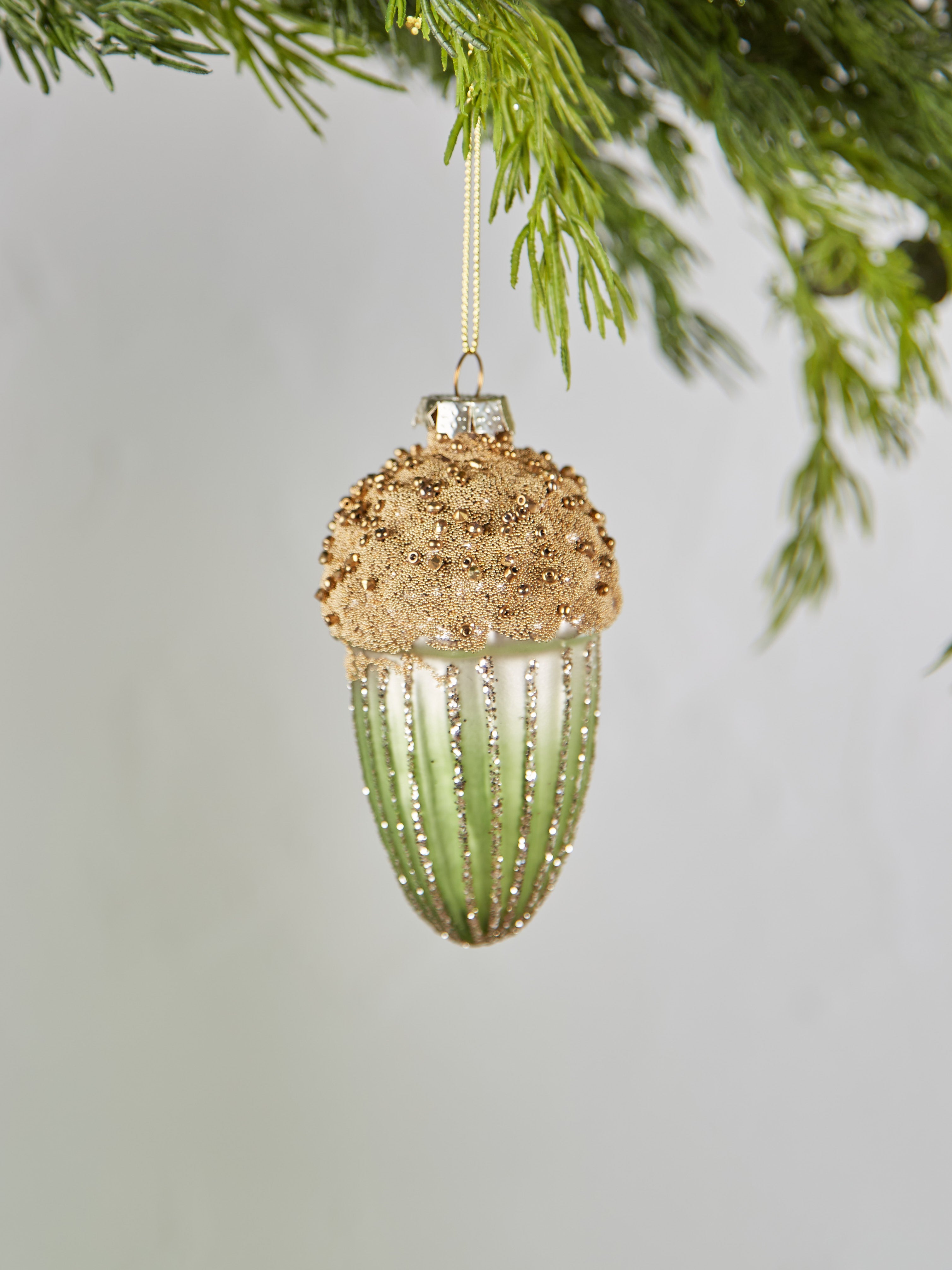 Green and Gold Glass Acorn Bauble