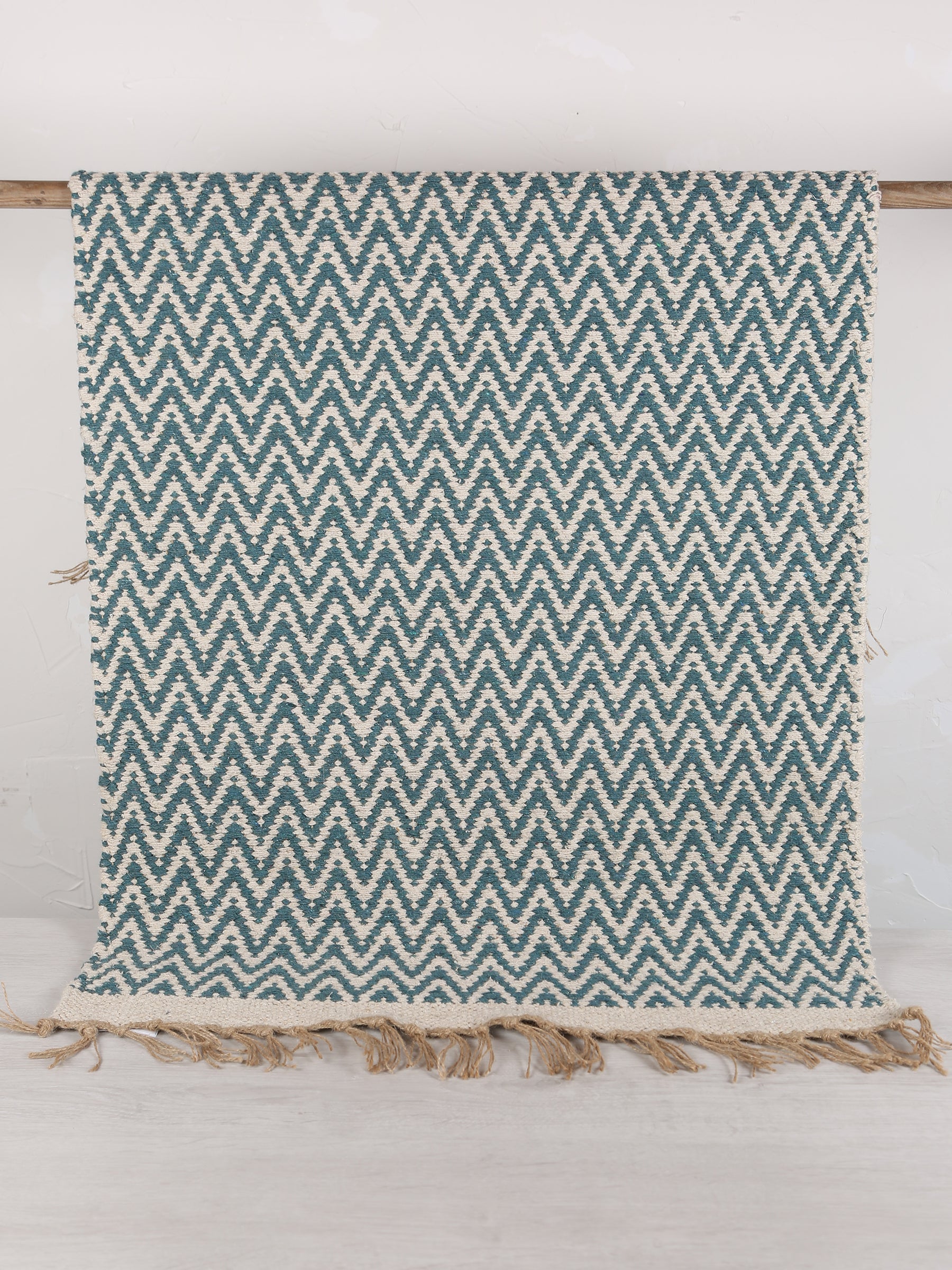 Small Indra Recycled Cotton, Jute Rug - Teal - Colour Options Available