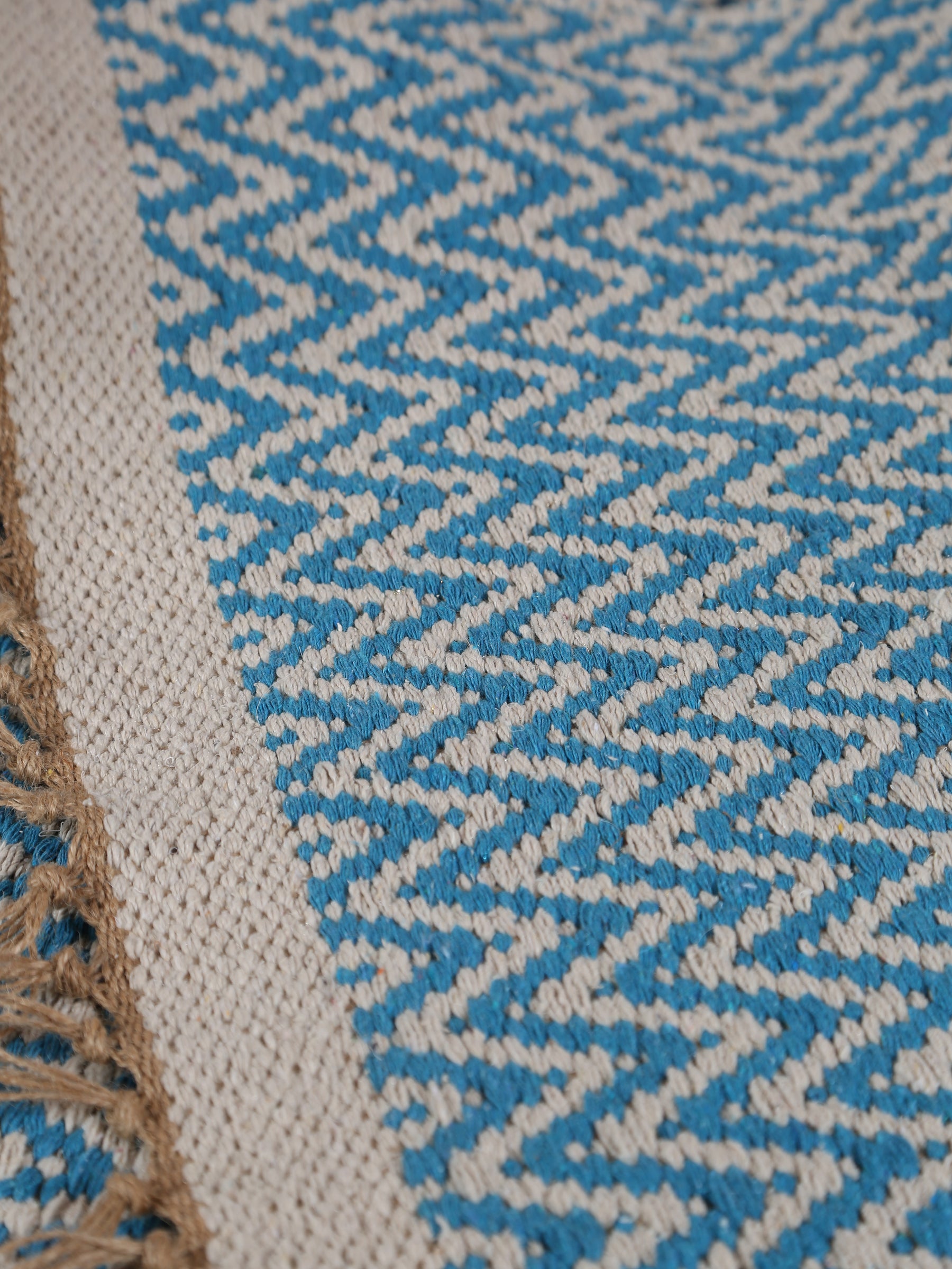 Small Indra Recycled Cotton, Jute Rug - Cobalt - Colour Options Available