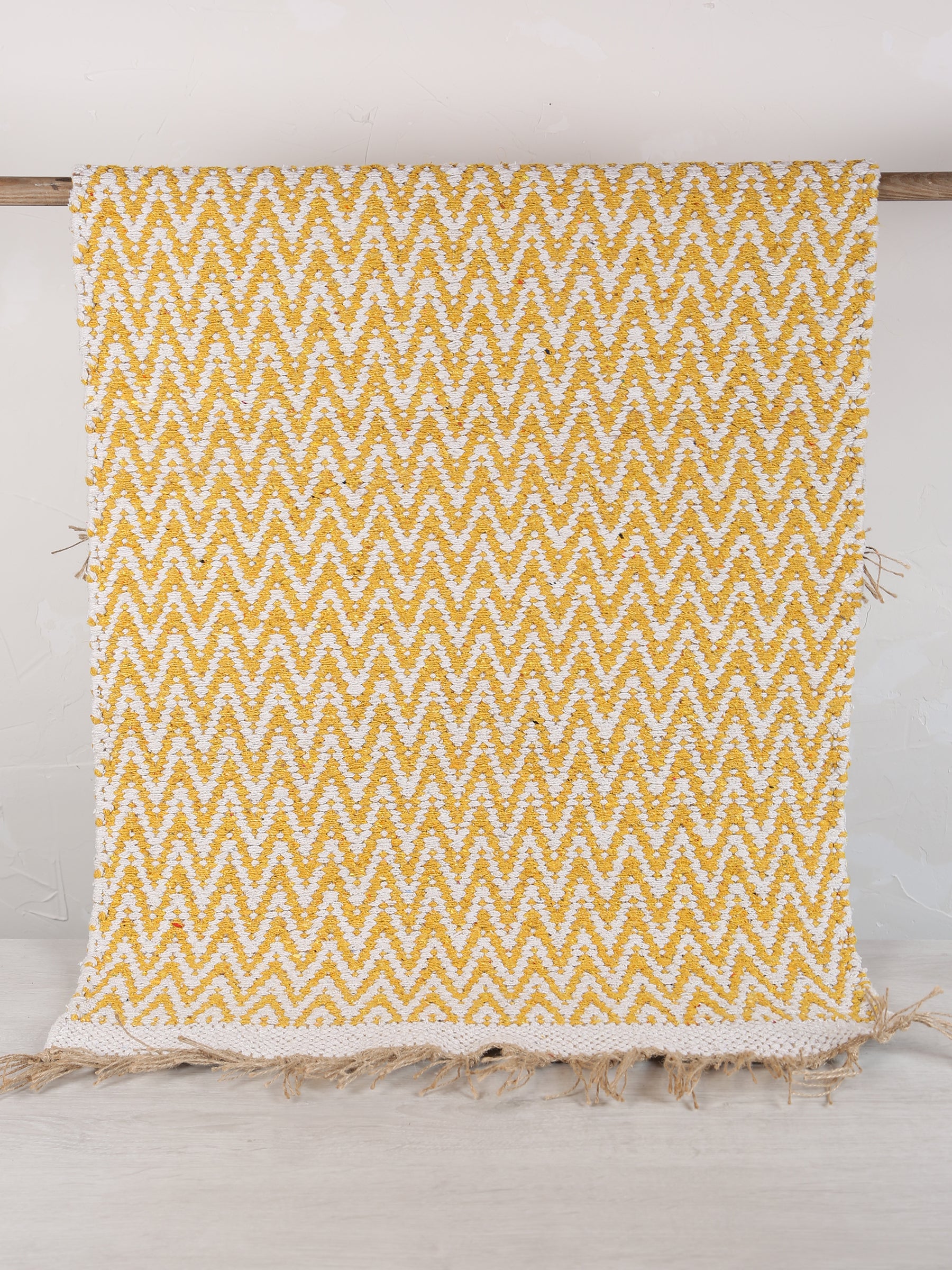 Small Indra Recycled Cotton, Jute Rug - Golden Yellow - Colour Options Available