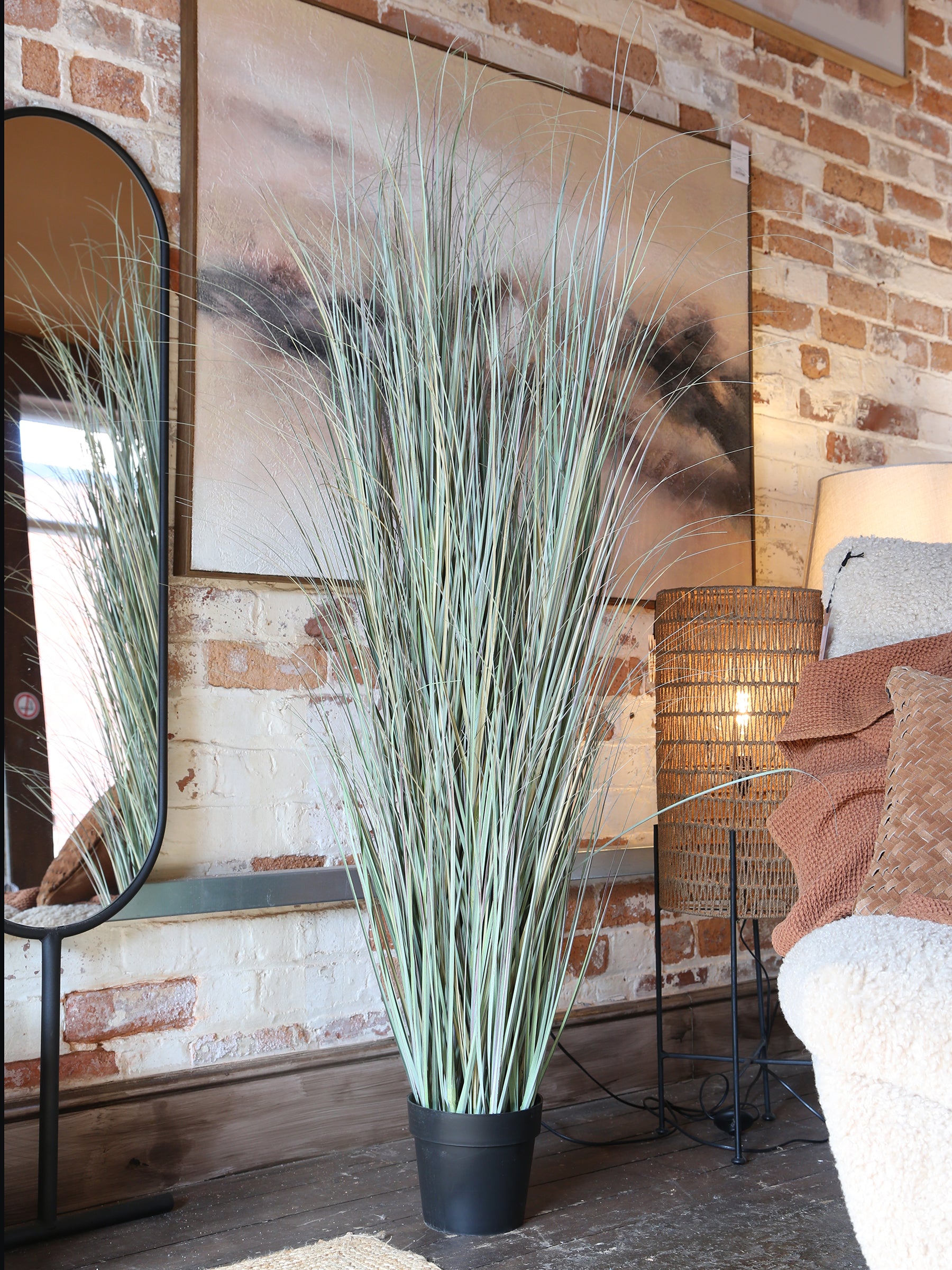 Large Faux Green Botanical Grass - Potted Plant