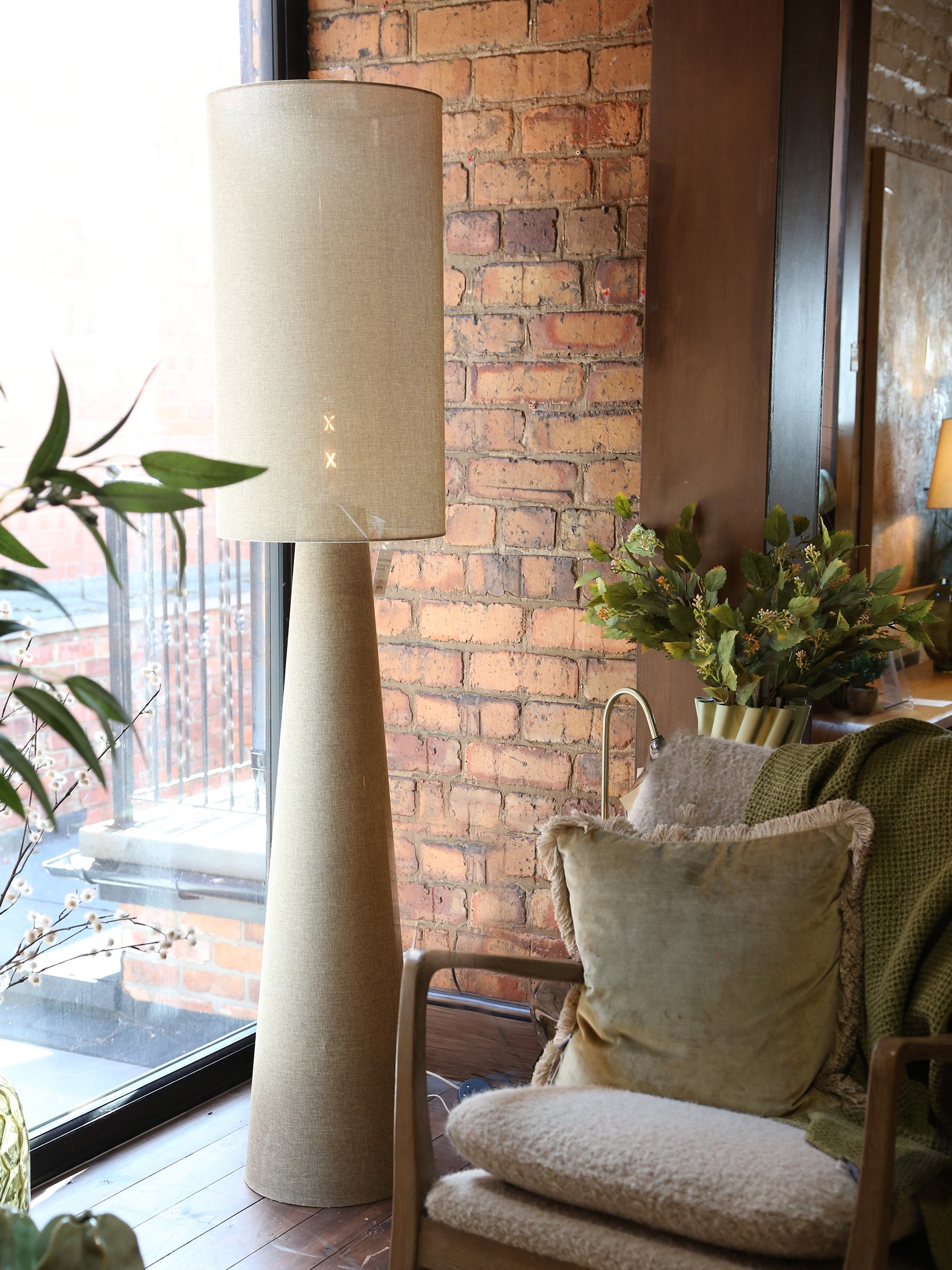 Iris Linen Floor Lamp - Olive Green