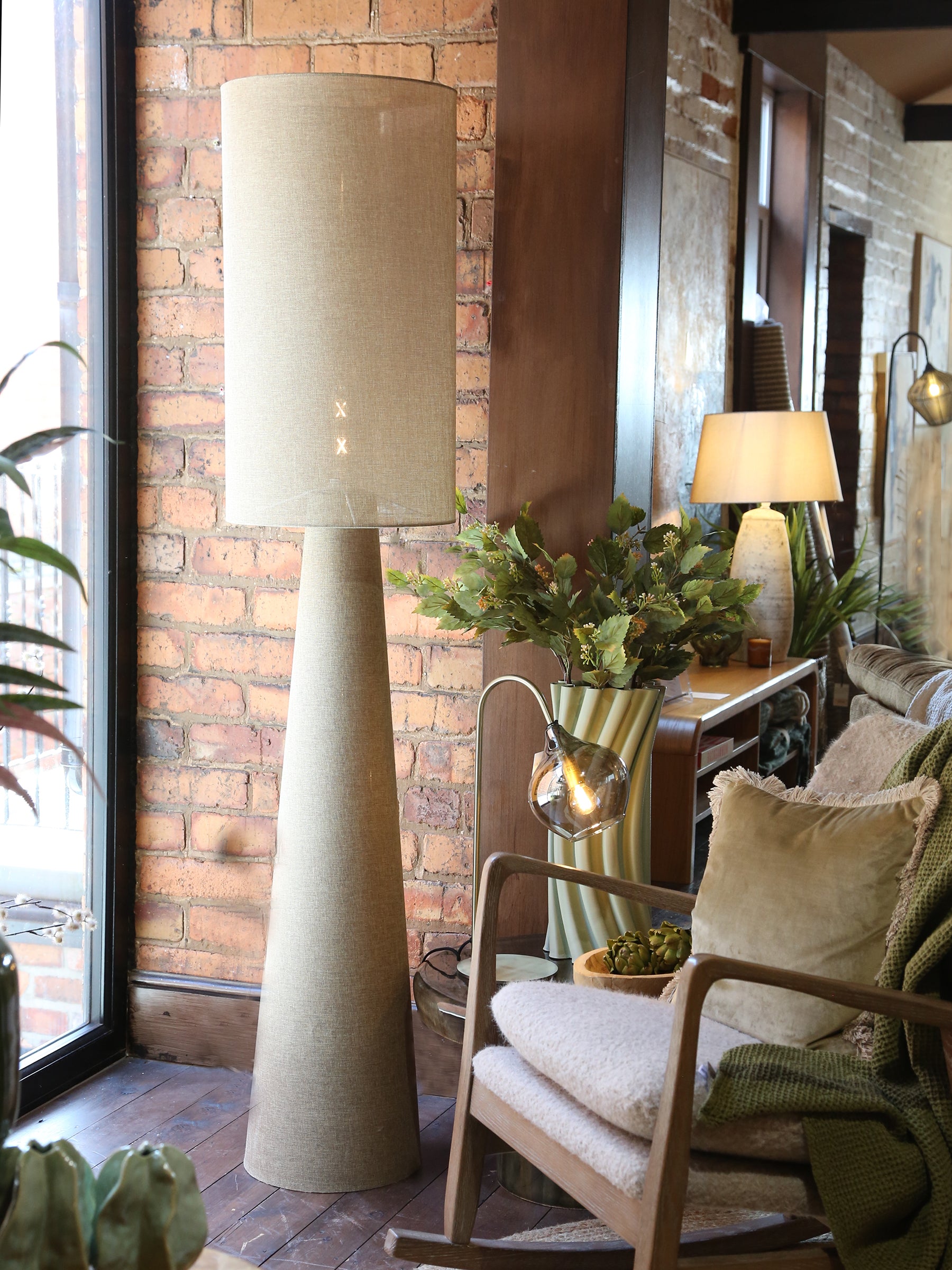 Iris Linen Floor Lamp - Olive Green