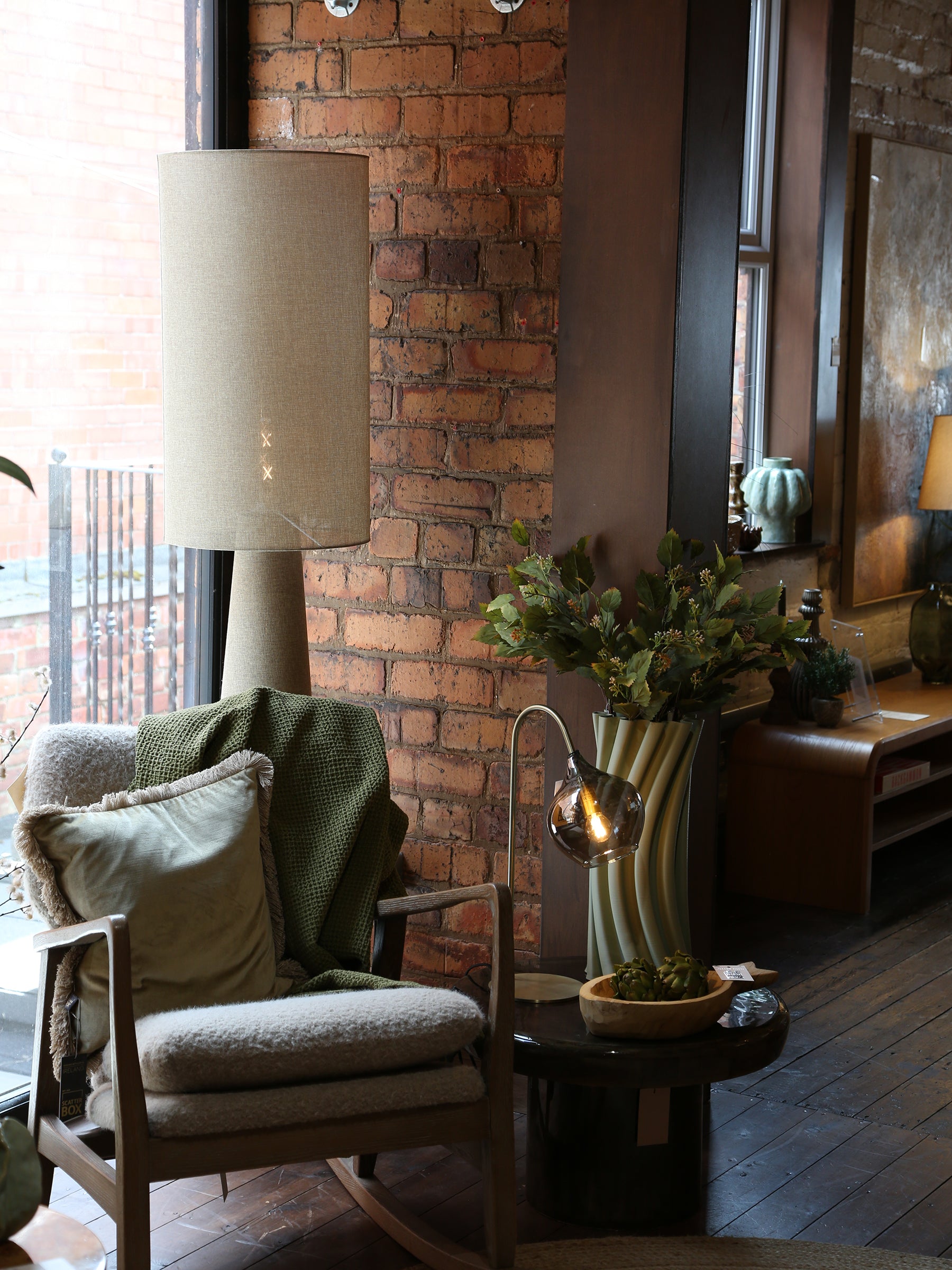 Iris Linen Floor Lamp - Olive Green