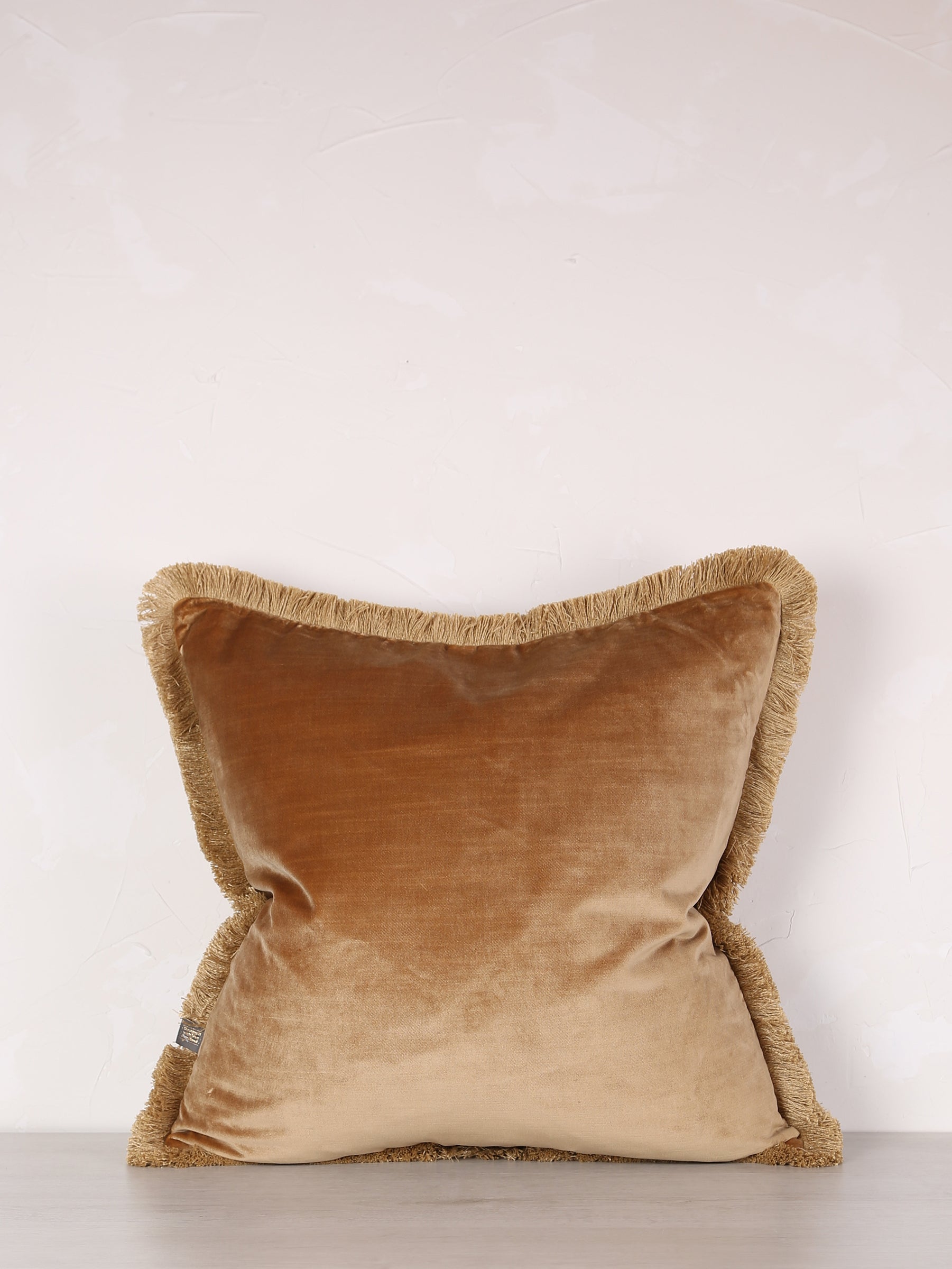 Elodie Velvet Fringed Cushion - Antique Gold- 55x55cm
