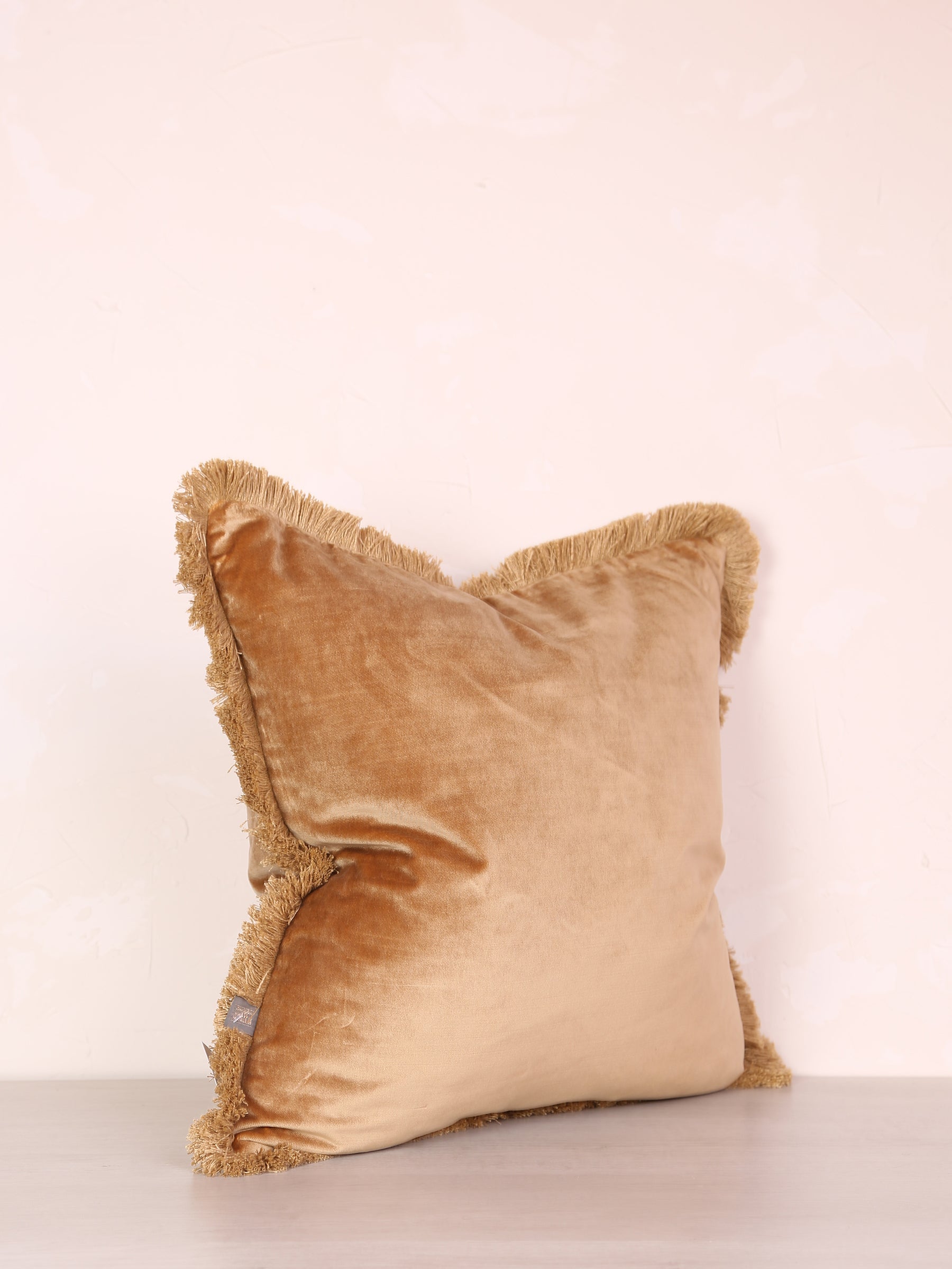 Elodie Velvet Fringed Cushion - Antique Gold- 55x55cm