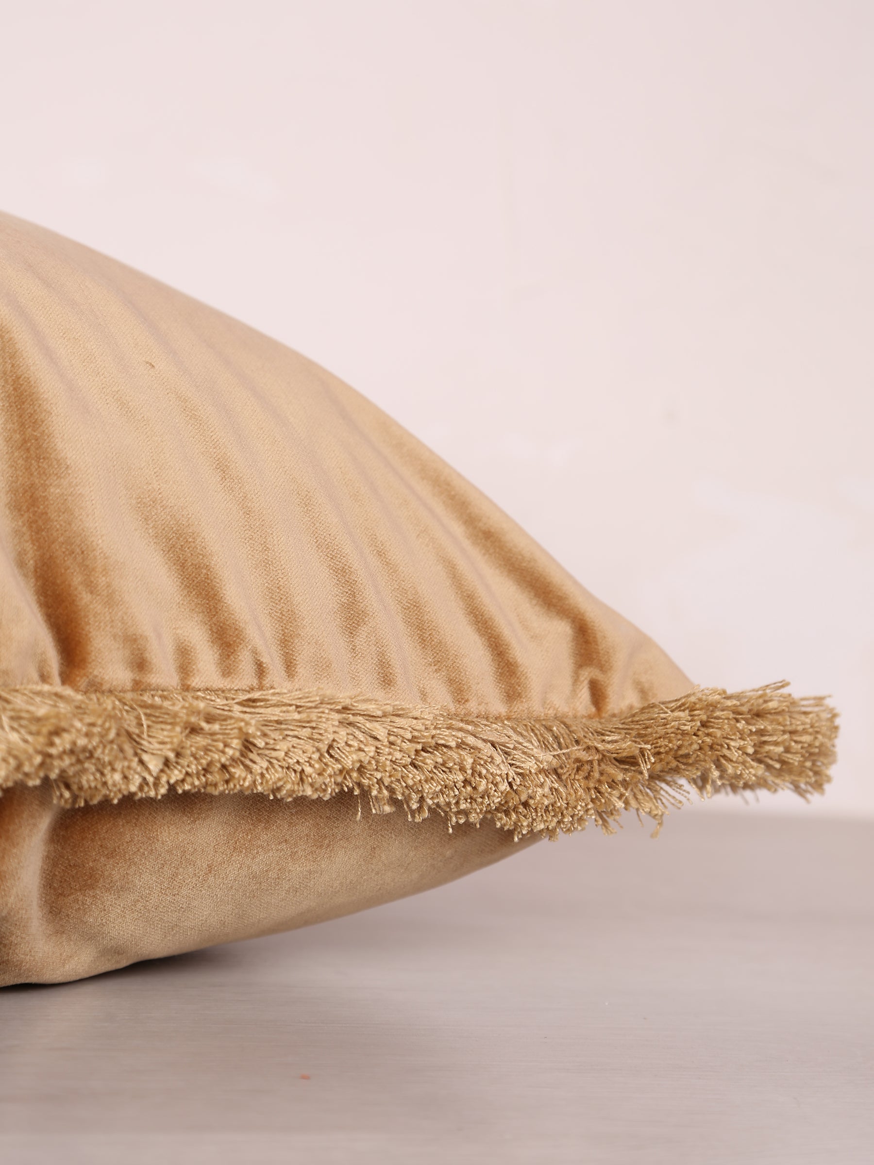 Elodie Velvet Fringed Cushion - Antique Gold- 55x55cm