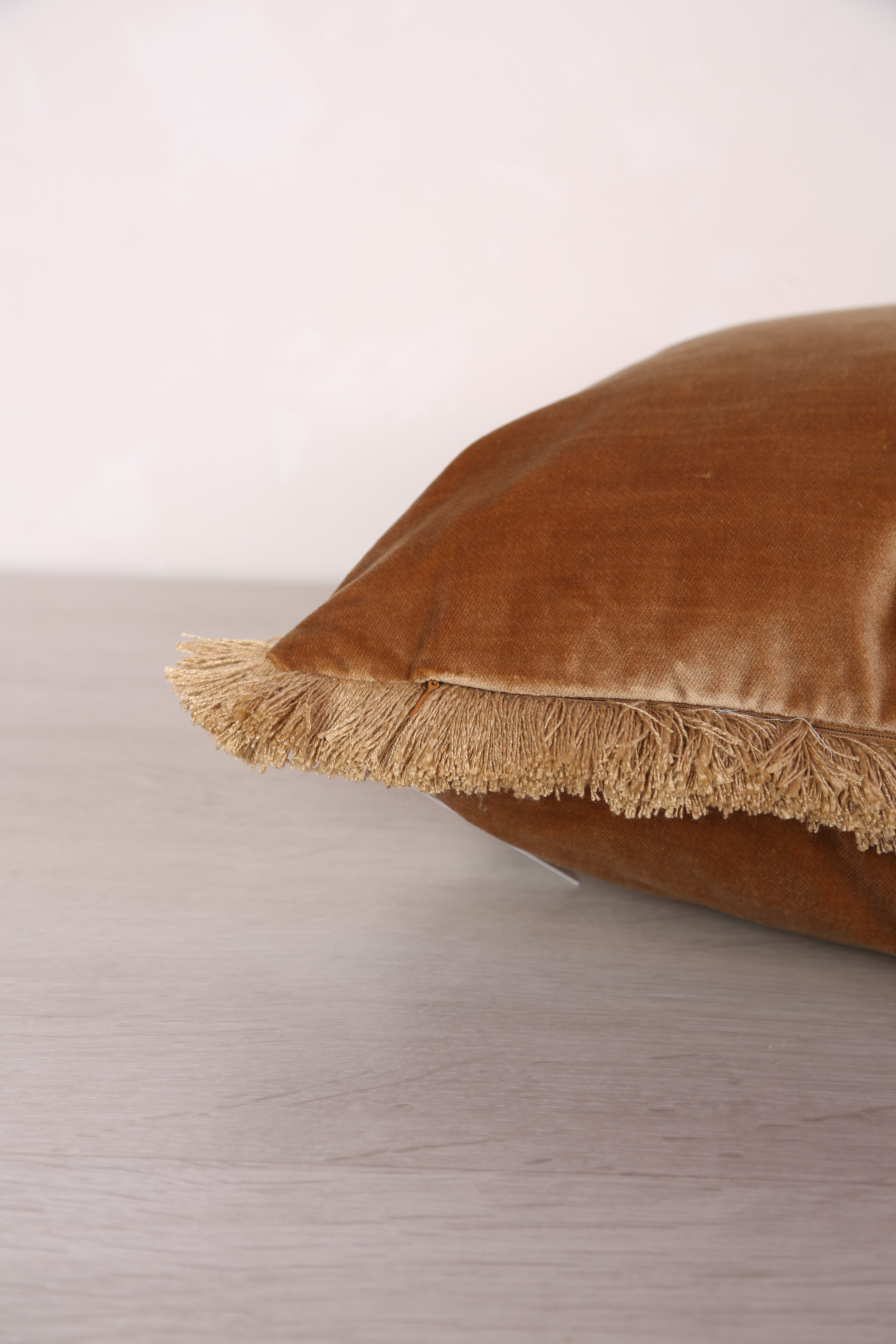 Elodie Velvet Fringed Cushion - Antique Gold- 55x55cm