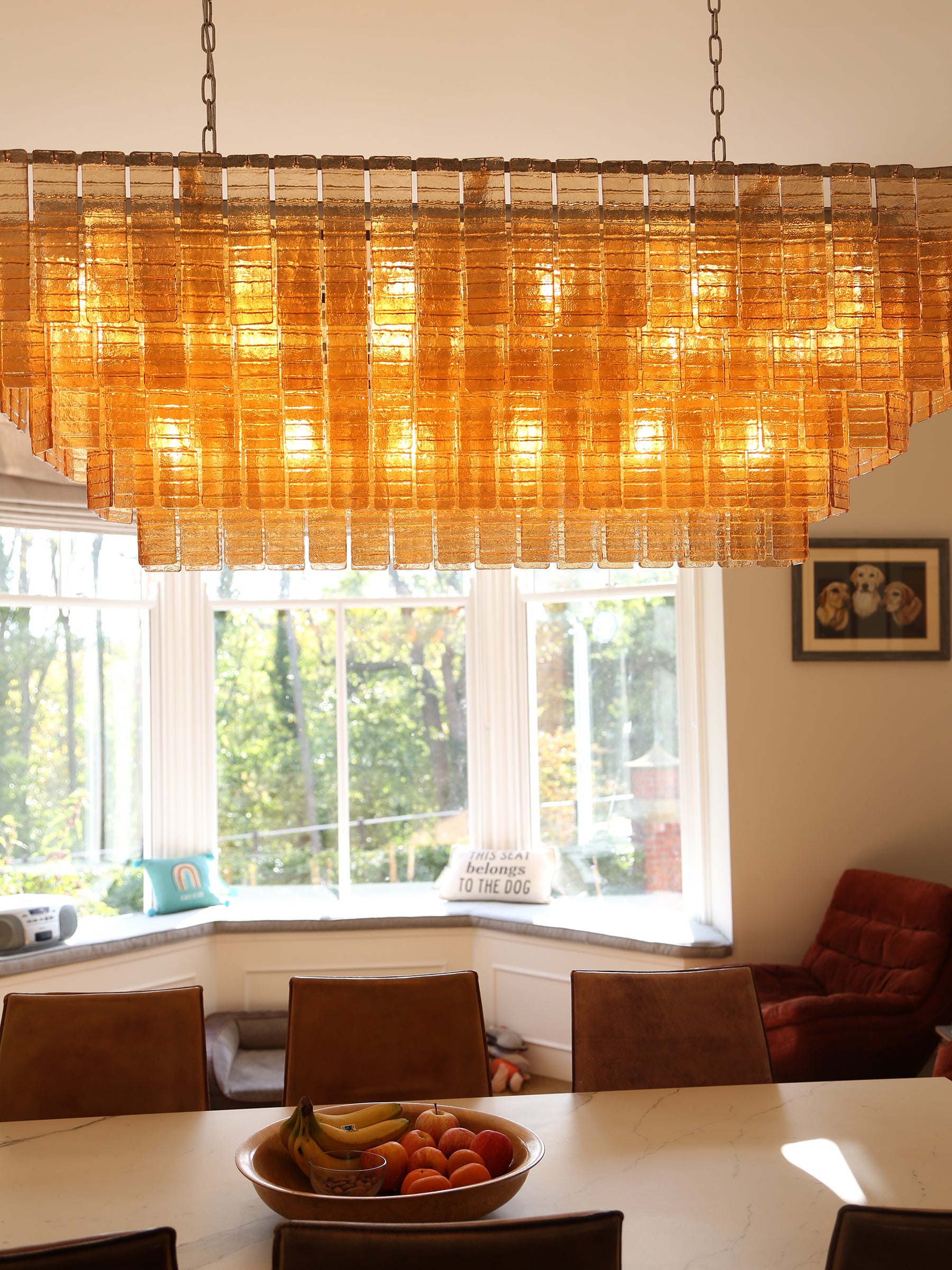 Cascading Textured Glass Chandelier - Golden Amber