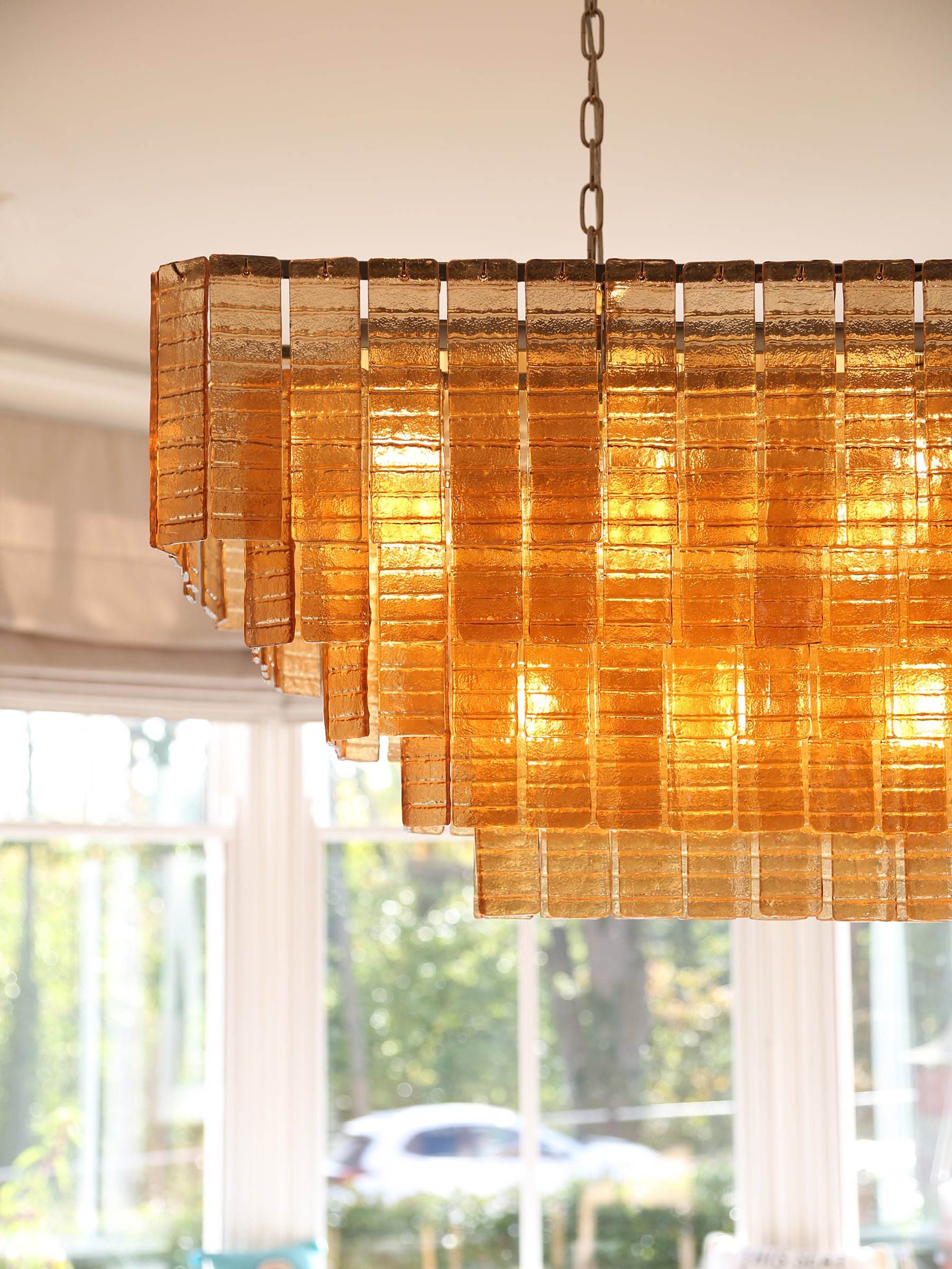 Cascading Textured Glass Chandelier - Golden Amber