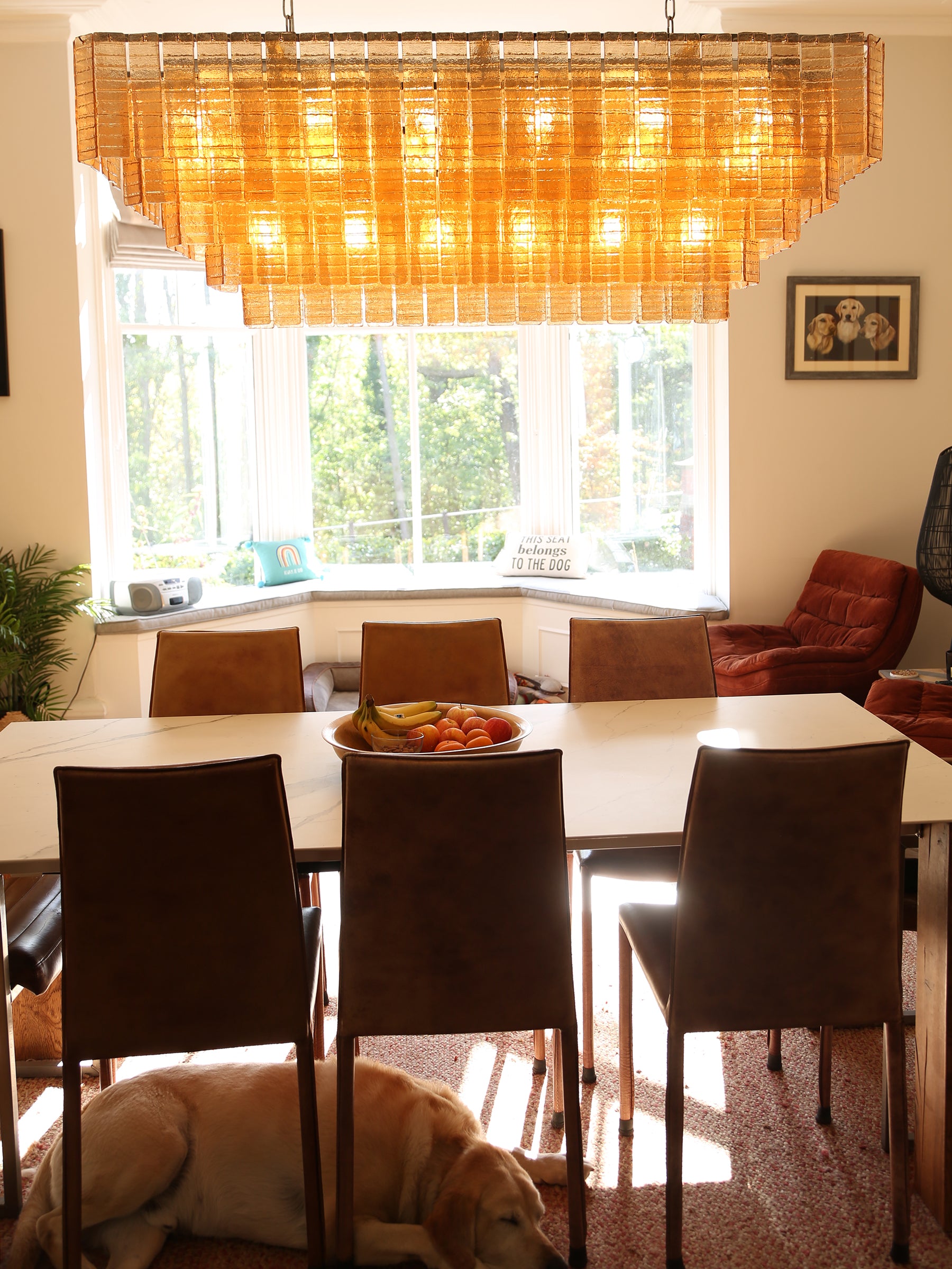 Cascading Textured Glass Chandelier - Golden Amber